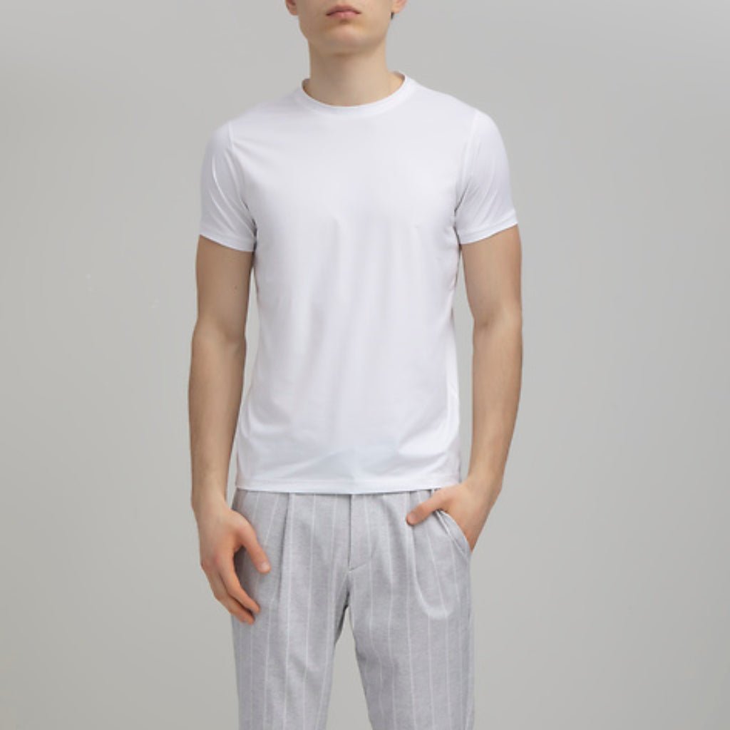 FRADI Men's Techno Jersey Shirt - Soft Crew Neck Short Sleeve T-Shirt for Casual Wear & Summer Outfits | White Cotton Tee for Street Style & Everyday Comfort