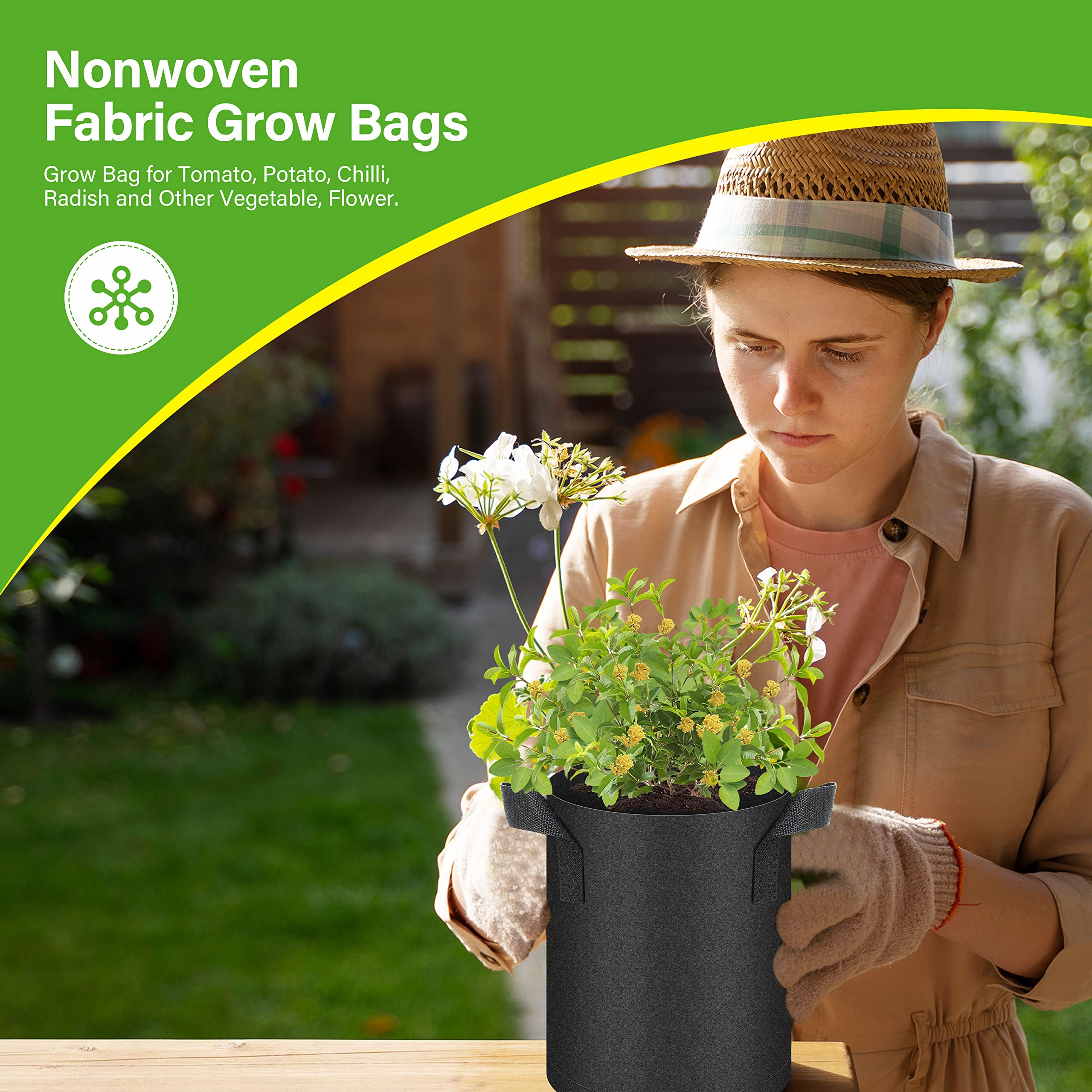 HealSmart 6-Pack 1 Gallon Nonwoven Grow Bags with Handles - Breathable Fabric Plant Pots for Vegetables, Fruits, Flowers & Herbs - Ideal for Indoor/Outdoor Gardening, Balcony & Container Planting