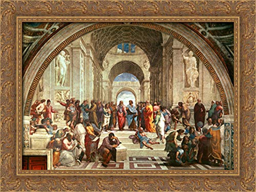Raphael's The School of Athens 24x18 Inch Gold Ornate Wood Framed Canvas Art Print - Renaissance Masterpiece for Home Decor, Office Wall Art & Gift