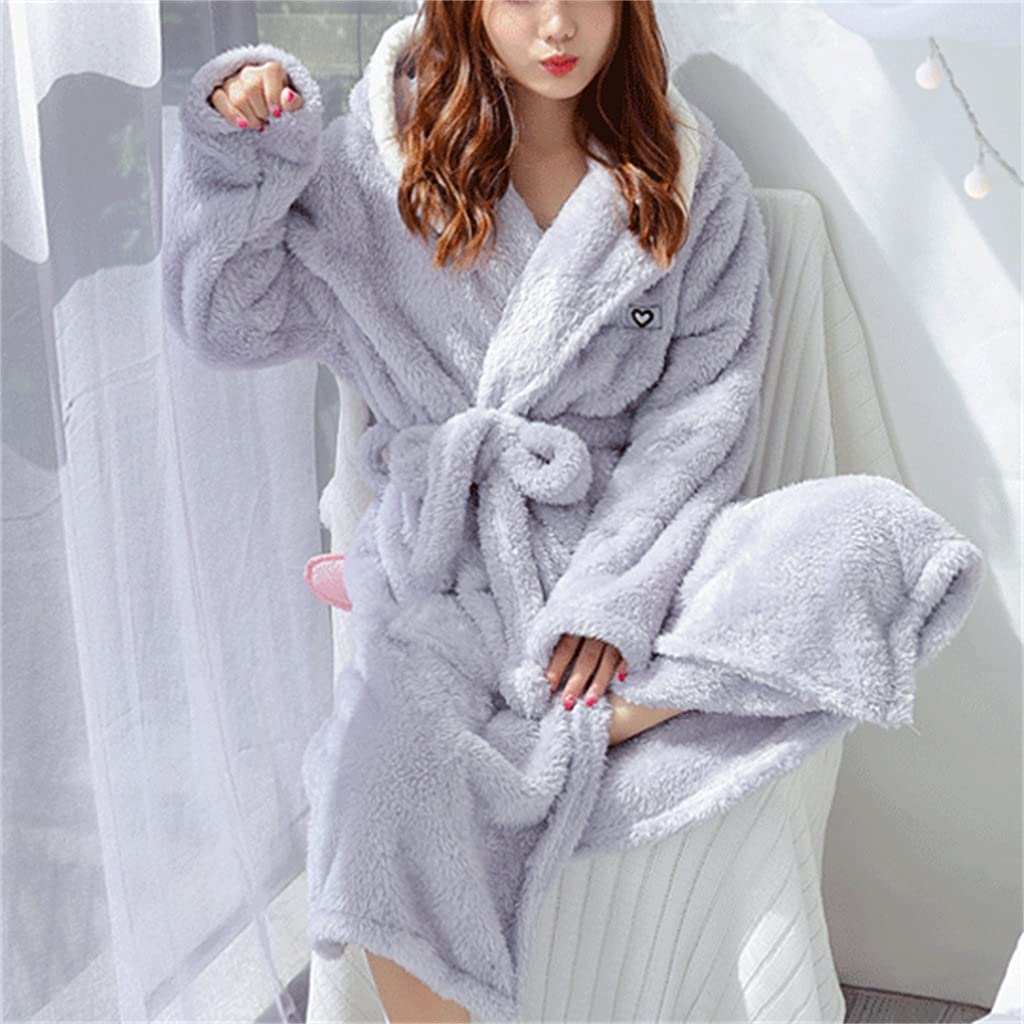 Women's Cute Cartoon Flannel Bathrobe - Soft Warm Hooded Long Robe Nightgown Pajamas for Women (Color A, Size M) - Perfect for Spa, Lounge & Cozy Home Wear