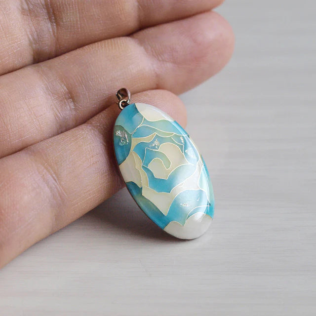 Yusen Shippo Pendant Necklace - Rose Blue Japanese Cloisonné Jewelry for Women, Handmade Enamel Necklace Gift for Her, Perfect for Weddings & Special Occasions