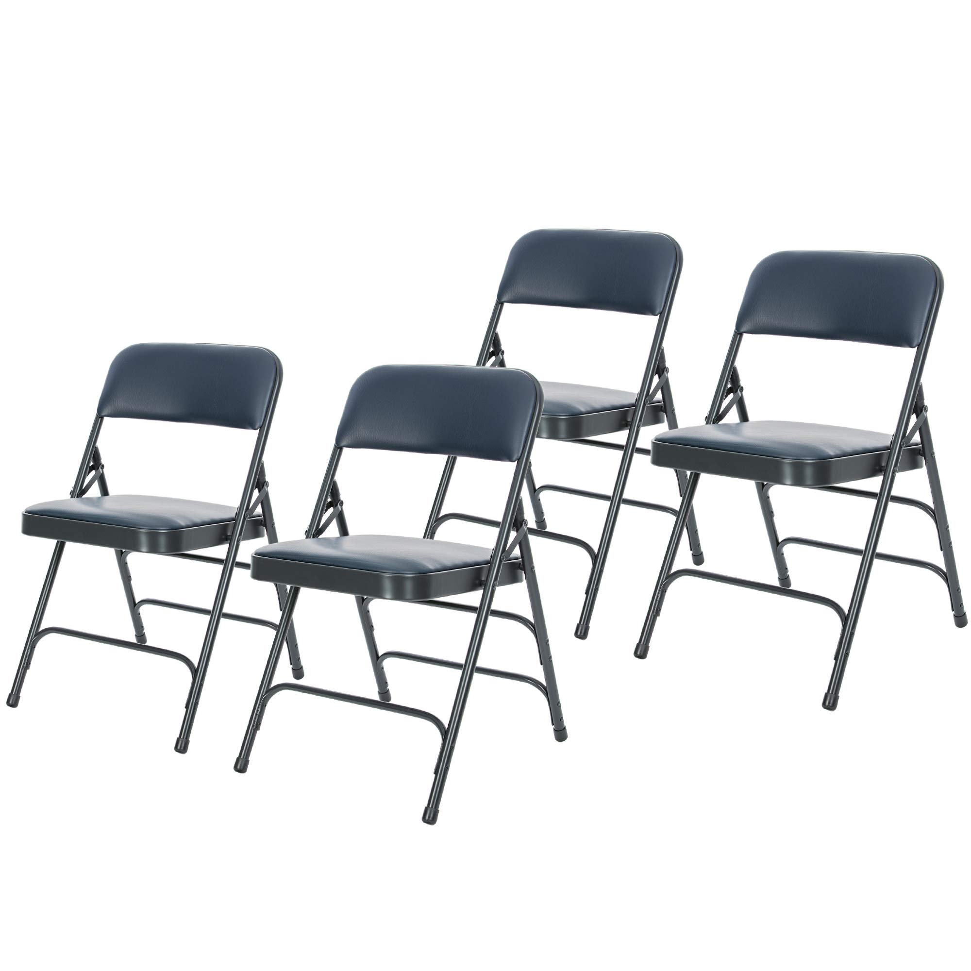 Premium Vinyl Upholstered Folding Chair with Heavy-Duty Padded Seat & Triple Brace Design - Comfortable Blue Event Chair for Weddings, Parties, and Outdoor Gatherings