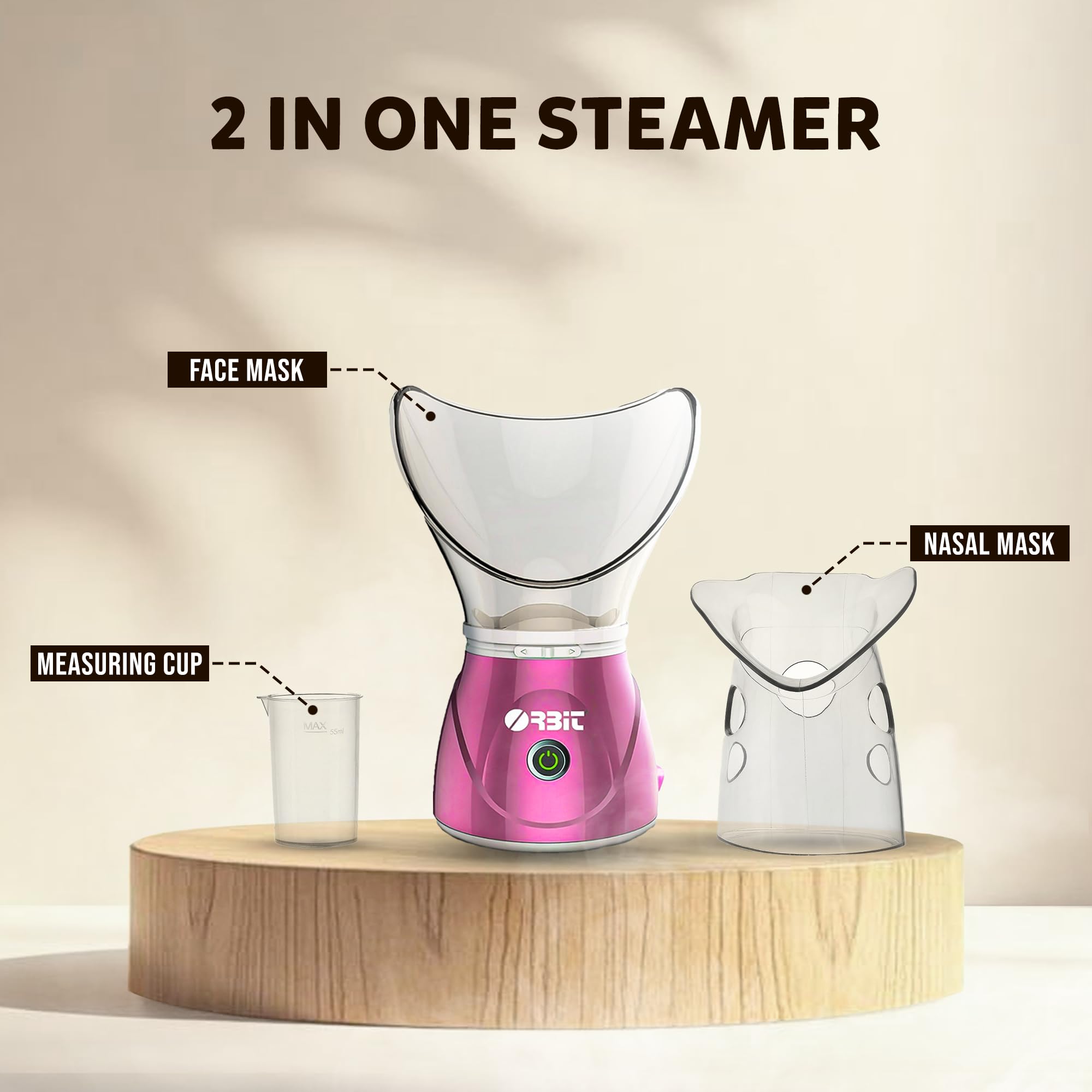 Orbit 2-in-1 Nano Ionic Facial Steamer & Vaporizer for Cold, Cough Relief - Home Spa Inhaler with Warm Mist Therapy (Pink) | Perfect for Relaxation, Sinus Relief & Skincare Routine