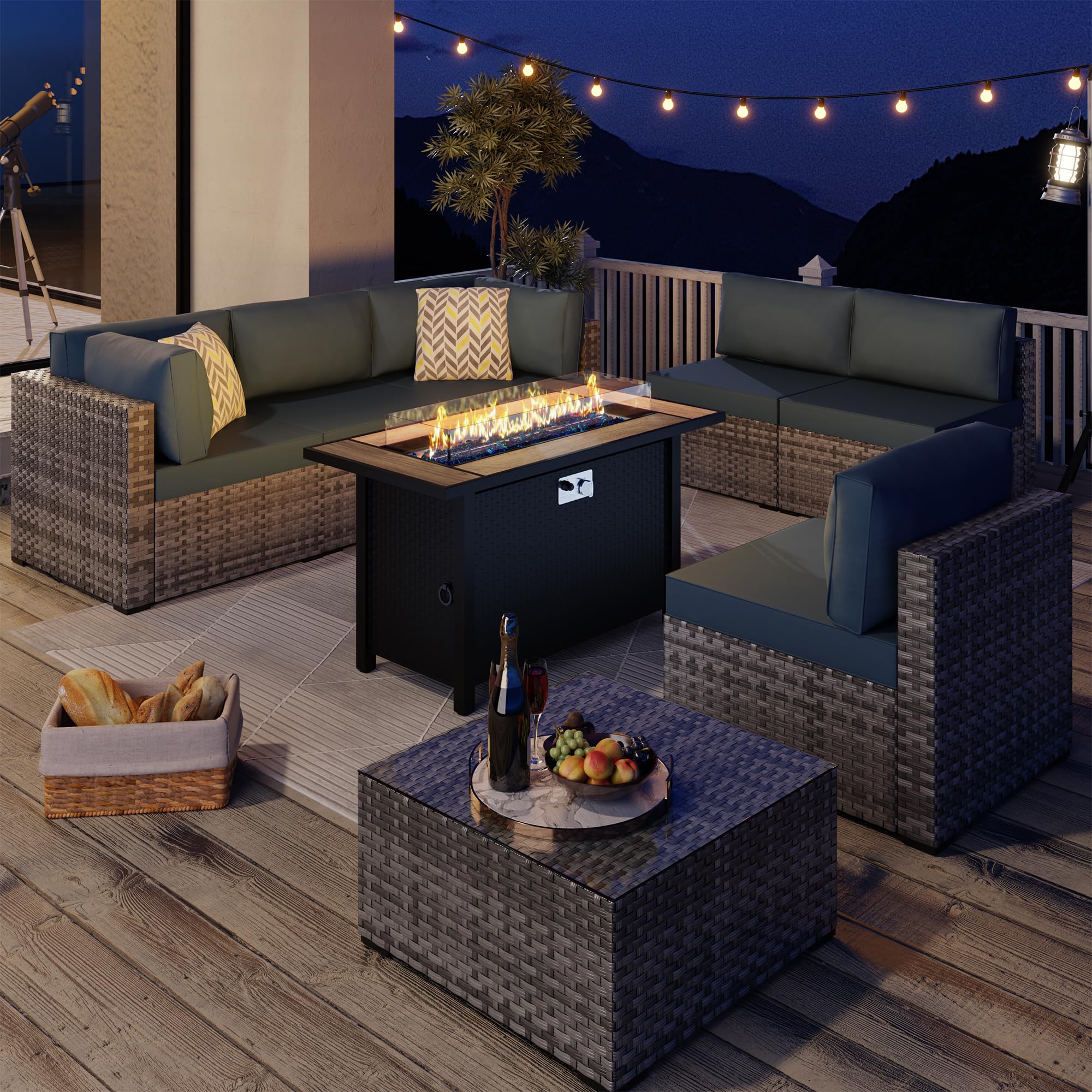 JAMFLY 45 Inch Propane Fire Pit Table - 50,000 BTU Outdoor Gas Fire Pit with Glass Wind Guard & Blue Glass Rocks - Waterproof Cover Included - Perfect for Patio, Backyard, and Garden Gatherings (Gray)