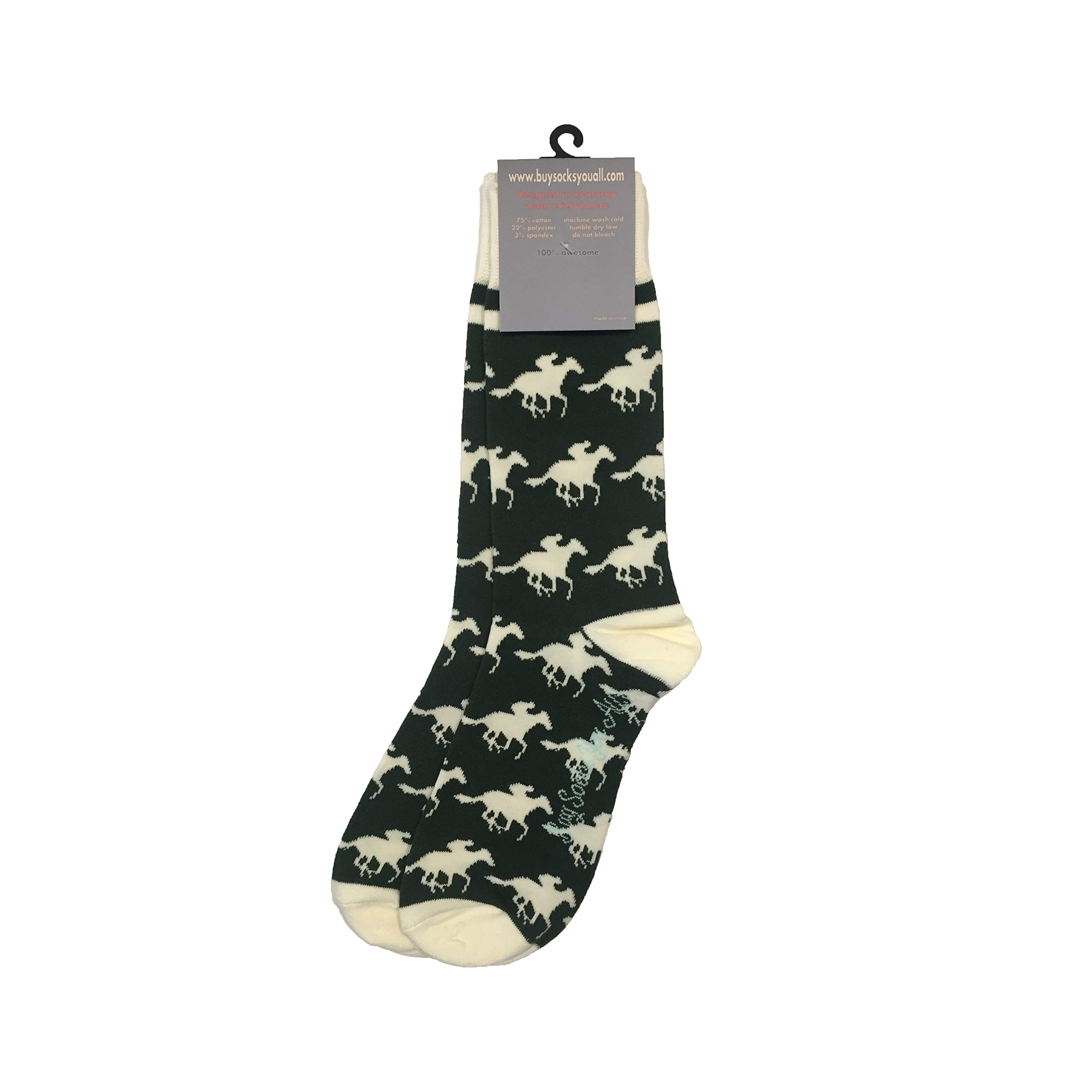Premium Derby Horses Dark Green & White Men's Dress Socks - Comfortable Formal & Casual Wear for Work, Office & Special Occasions