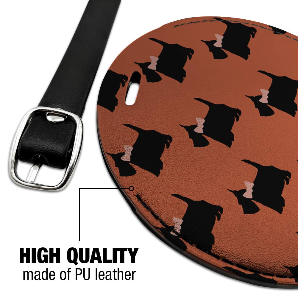 Round Leather Luggage Tag with Scottie Dog & Bow Design - Durable Suitcase ID Tag for Carry-On Bags - Perfect for Travel, Business Trips & Vacation Identification