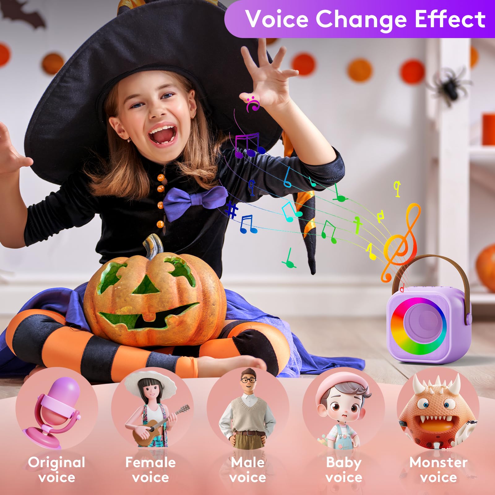Portable Bluetooth Karaoke Microphone Speaker for Kids - Mini Singing Machine with 2 Wireless Mics, Easter & Birthday Gift for Girls Ages 4-10 | Home Parties, Travel Entertainment, Family Fun