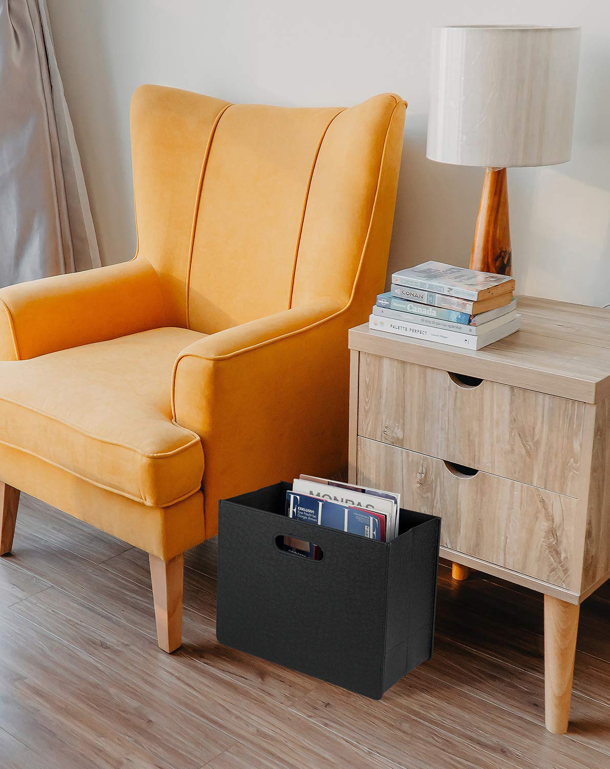 HofferRuffer Foldable Magazine Basket Holder - Black File Organizer Rack for Documents, Newspapers & Magazines - Space-Saving Storage Bin for Home, Office & Living Room