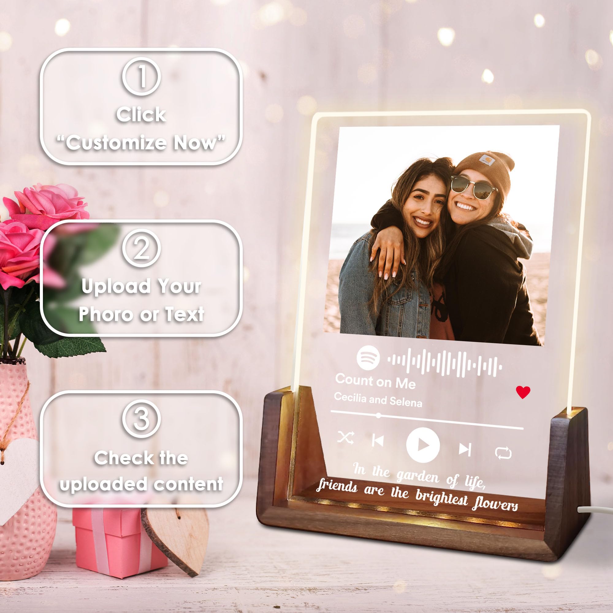 Custom Acrylic Song Plaque with Photo - Personalized Music Album Cover Gift for Music Lovers, Friends & Sisters | Unique Anniversary, Birthday & Wedding Present for Her