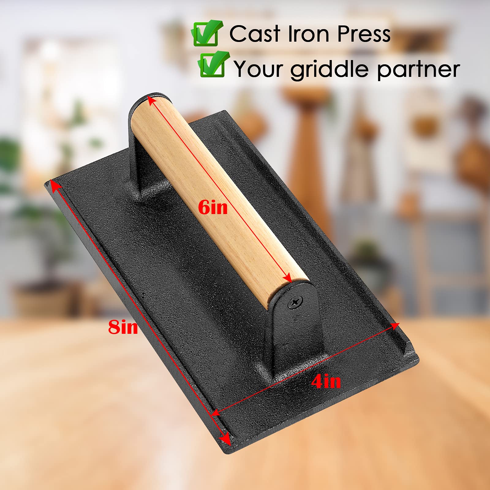 Premium Cast Iron Bacon Press & Hamburger Patty Maker - 8