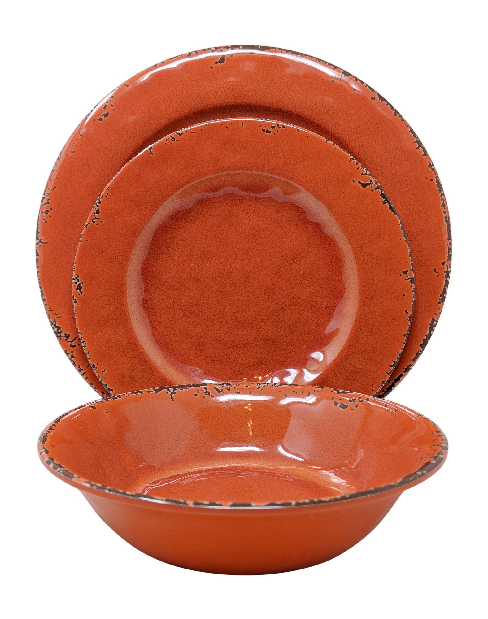 Gianna's Home 12-Piece Rustic Farmhouse Melamine Dinnerware Set - Service for 4, Coral | Durable & Stylish Plates, Bowls & Mugs | Perfect for Outdoor Dining, Picnics & Everyday Use