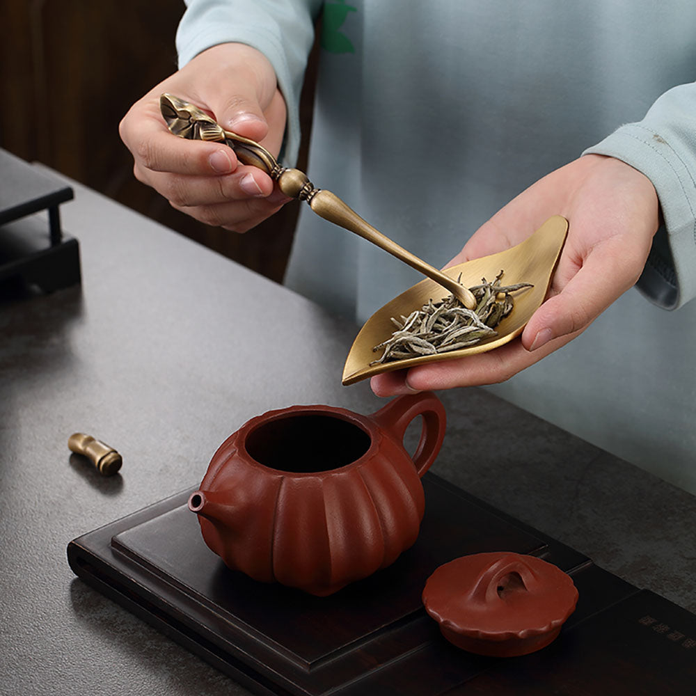 Handmade Brass Tea Holder with Lotus Spoon - Elegant Tea Accessories for Loose Leaf Tea, Perfect for Tea Ceremonies, Home Decor & Gifting