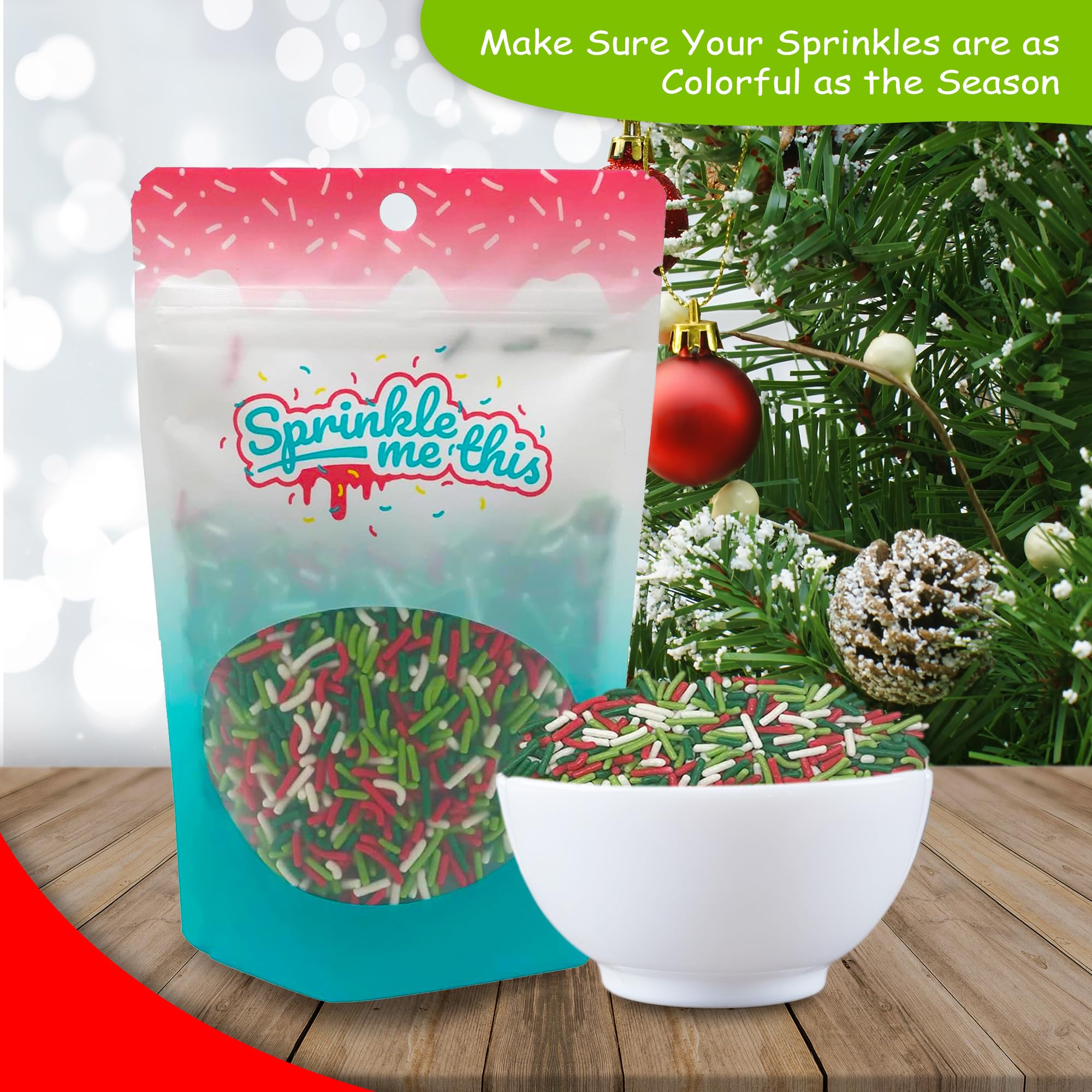 Premium Mistletoe Magic Sprinkle Mix - 4oz Resealable Stand Up Candy Bag - Christmas Baking Decorations - Bulk Holiday Sprinkles for Cookies, Cakes & Desserts - Perfect for Holiday Baking, Cupcake Decorating & Festive Treats