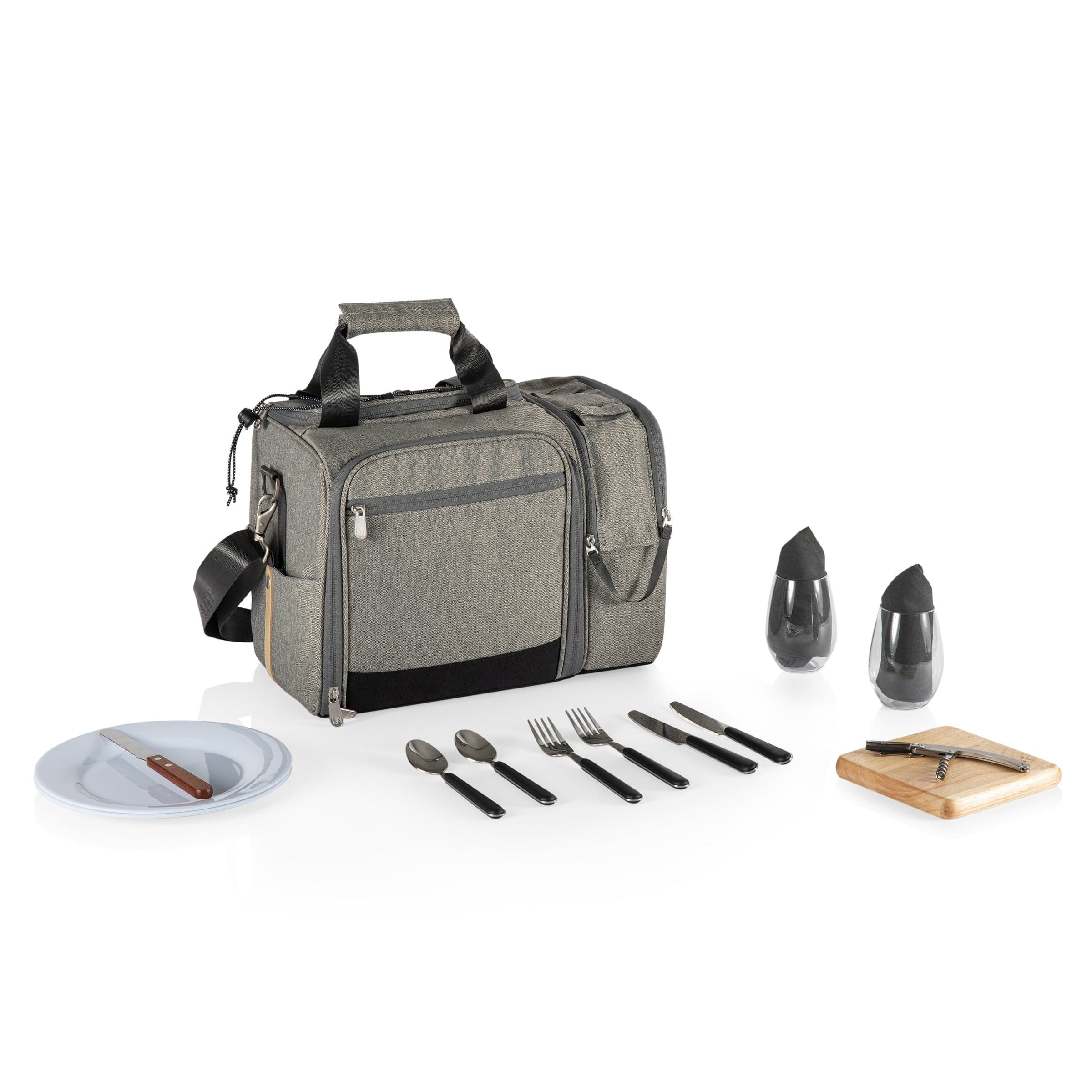 Picnic Time Malibu Frontier Edition Insulated Cooler Tote Bag - Gray with Black Accents for Beach, Camping & Outdoor Adventures