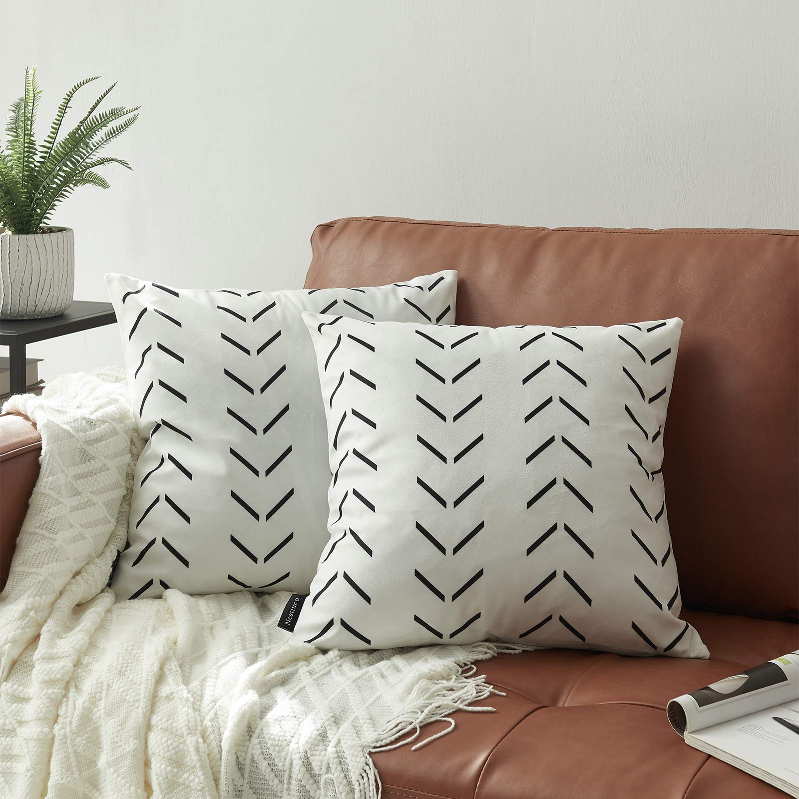 2 Pack White Boho Aztec Decorative Pillow Covers 18x18 Inches - Soft Polyester Blend Square Throw Pillow Cases for Sofa, Couch, Bed & Home Decor - Perfect for Living Room, Bedroom & Dorm Styling