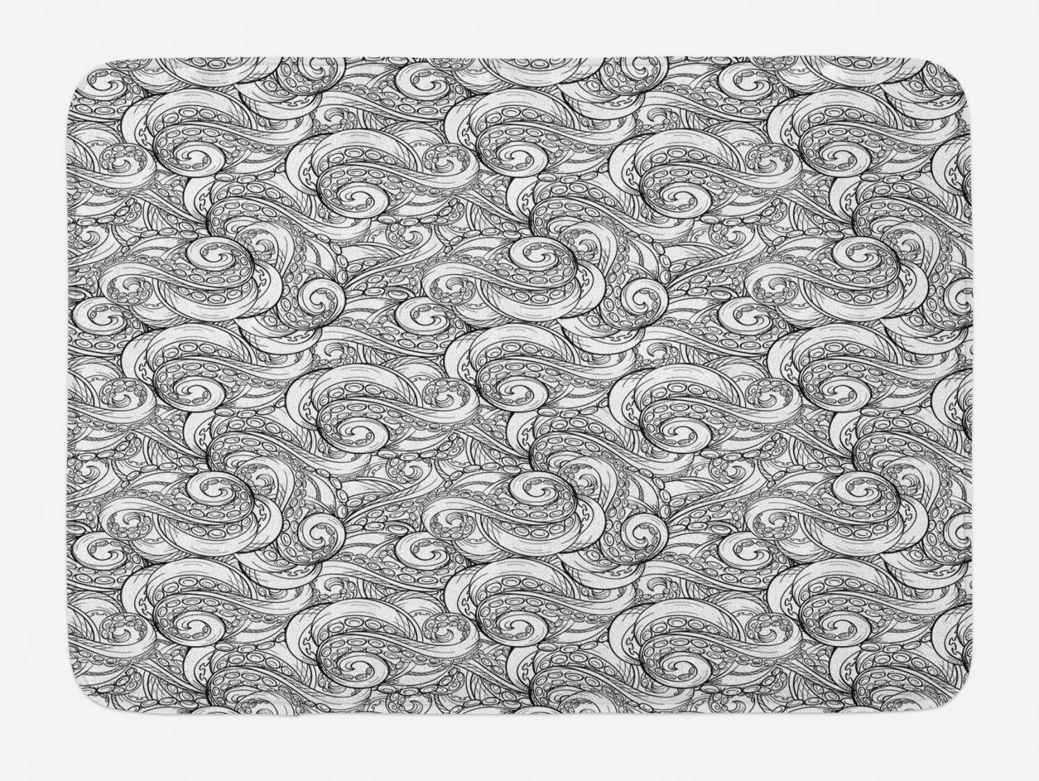 Ambesonne Non-Slip Plush Bath Mat - Sea Monster & Octopus Design, Charcoal Grey & White, 30.2