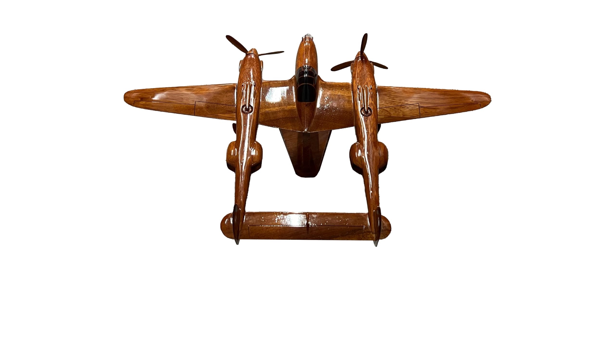 P38 Lightning WWII Fighter Plane Model - Handcrafted Mahogany Wood Desktop Display - Perfect for Aviation Enthusiasts, Office Decor & Military History Collectors