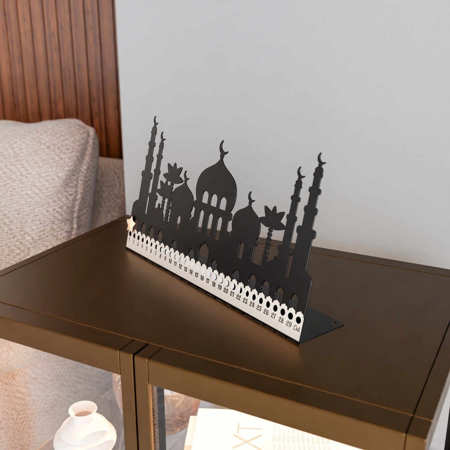 Metal Ramadan Calendar with Masjid Design - Horizontal Islamic Table Decor for Home & Office - Perfect for Ramadan Countdown, Eid Decorations & Muslim Gift Ideas