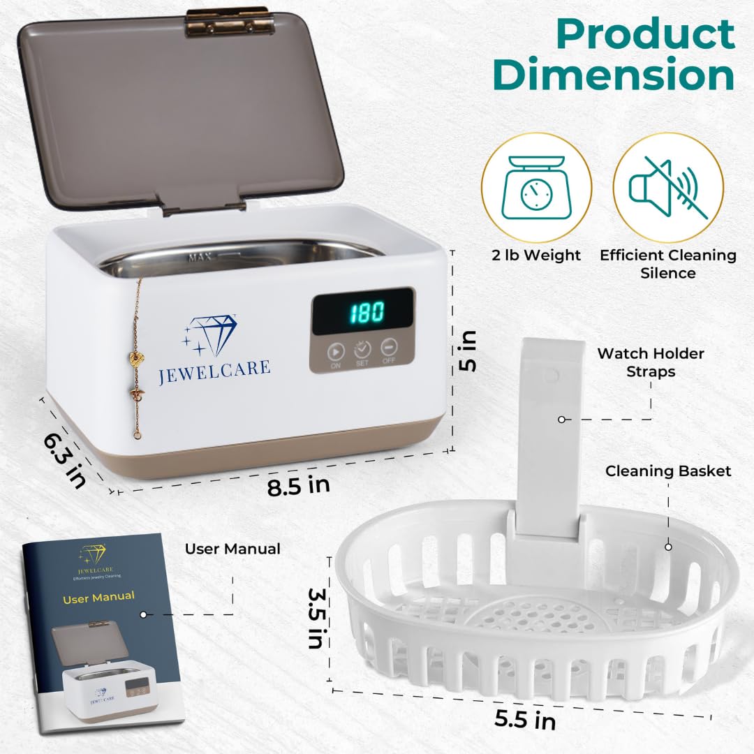 **Ultrasonic Jewelry Cleaner Machine 600ml (20oz) with 5 Digital Timer Modes – Professional Jewelry & Eyewear Cleaner for Rings, Necklaces, Glasses – Restores Shine & Removes Dirt – Perfect for Home, Travel & Gifts**