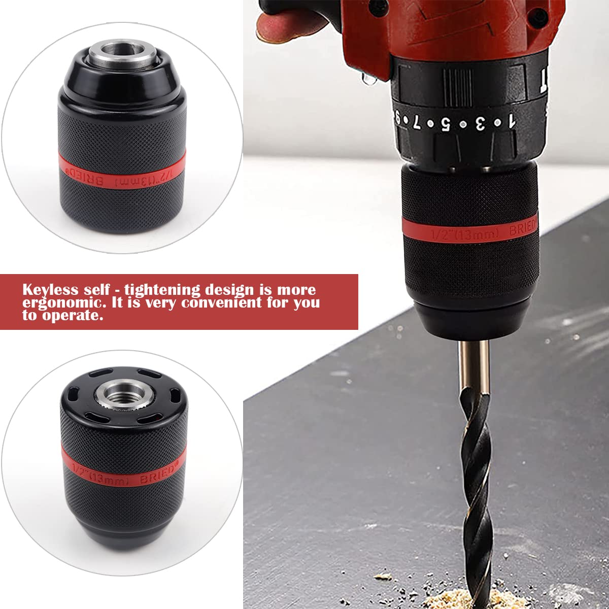 Self-Tightening Keyless Drill Chuck 2-13mm (1/2-20UNF) - Universal Fit for Hand & Impact Drills - Perfect for Woodworking, Metalworking & DIY Projects