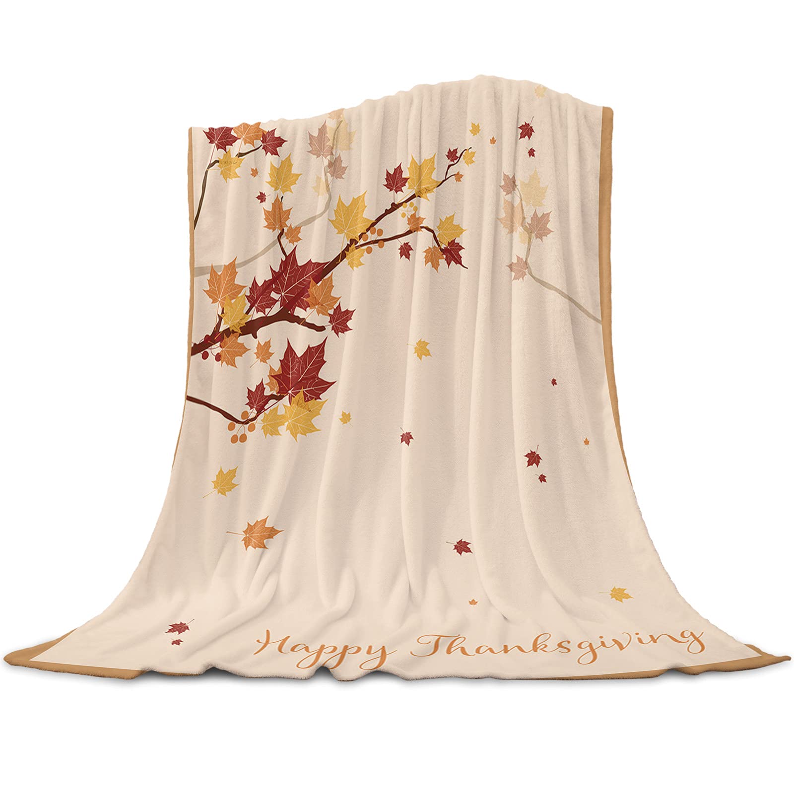 Smile Sunflower Flannel Fleece Blanket 49x79 Inch - Ultra Soft Cozy Throw Blanket for Bed, Couch & Sofa - Happy Thanksgiving Autumn Maple Leaves Design - Warm Lightweight Blanket for Fall Season, Home Decor, Gift Giving & Cozy Evenings