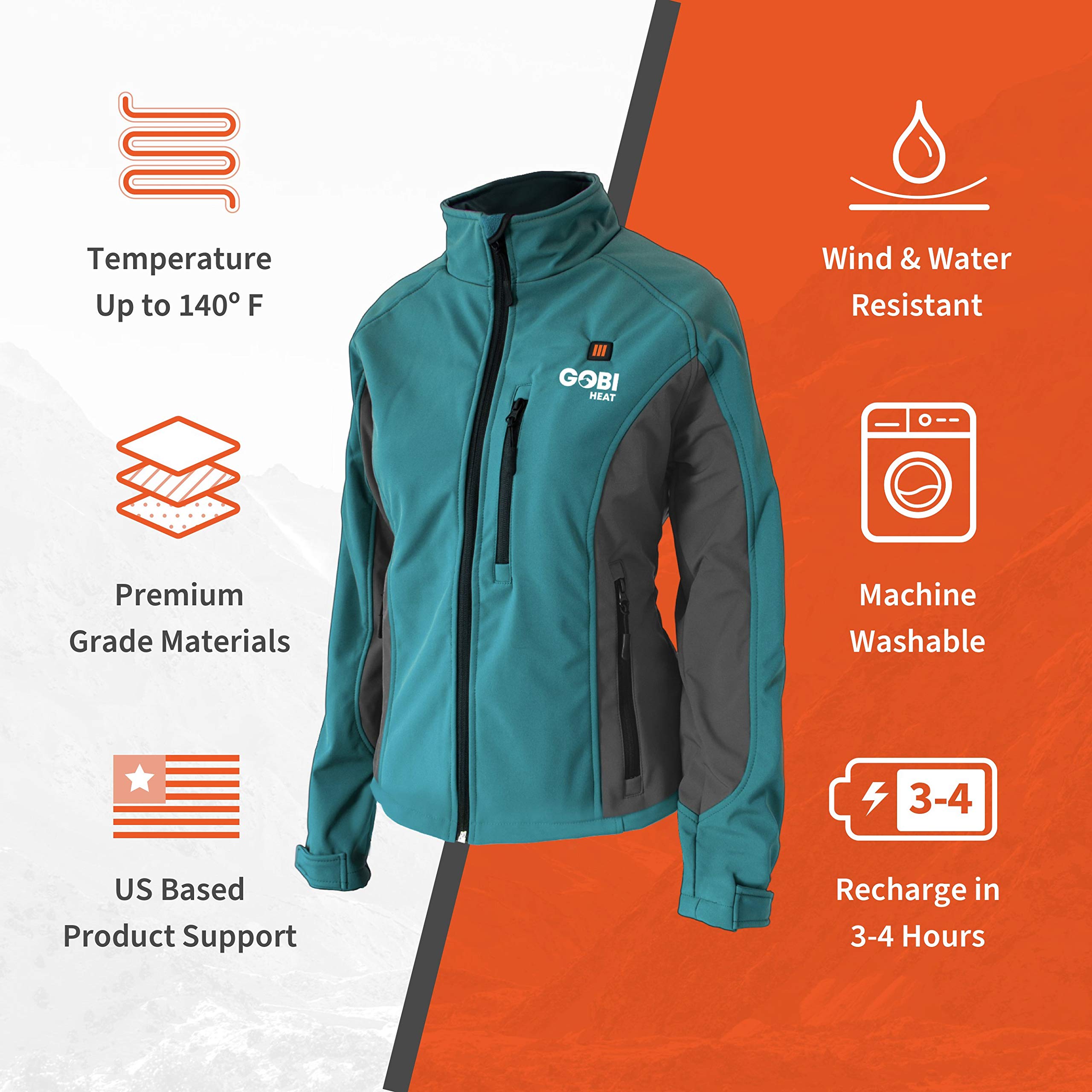 Sahara Women's Heated Jacket with 10-Hour Battery & USB Charger | Machine Washable Winter Coat for Outdoor Activities, Hiking, and Cold Weather Commuting