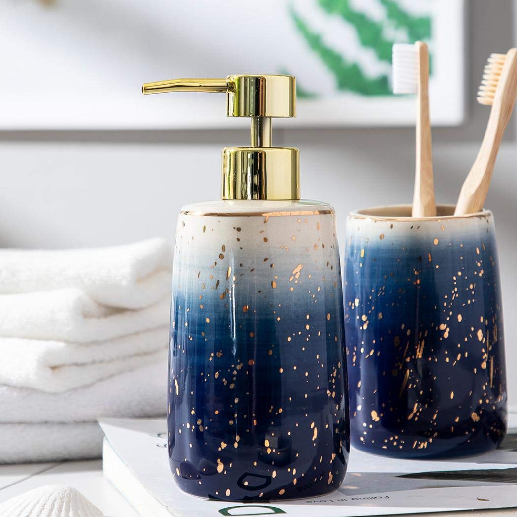 Modern Ceramic Bathroom Accessories Set - 4 Piece Soap Dispenser, Toothbrush Holder, Soap Dish & Toothbrush Cup | Elegant Home Decor Gift for Bathroom Organization & Spa-Like Experience