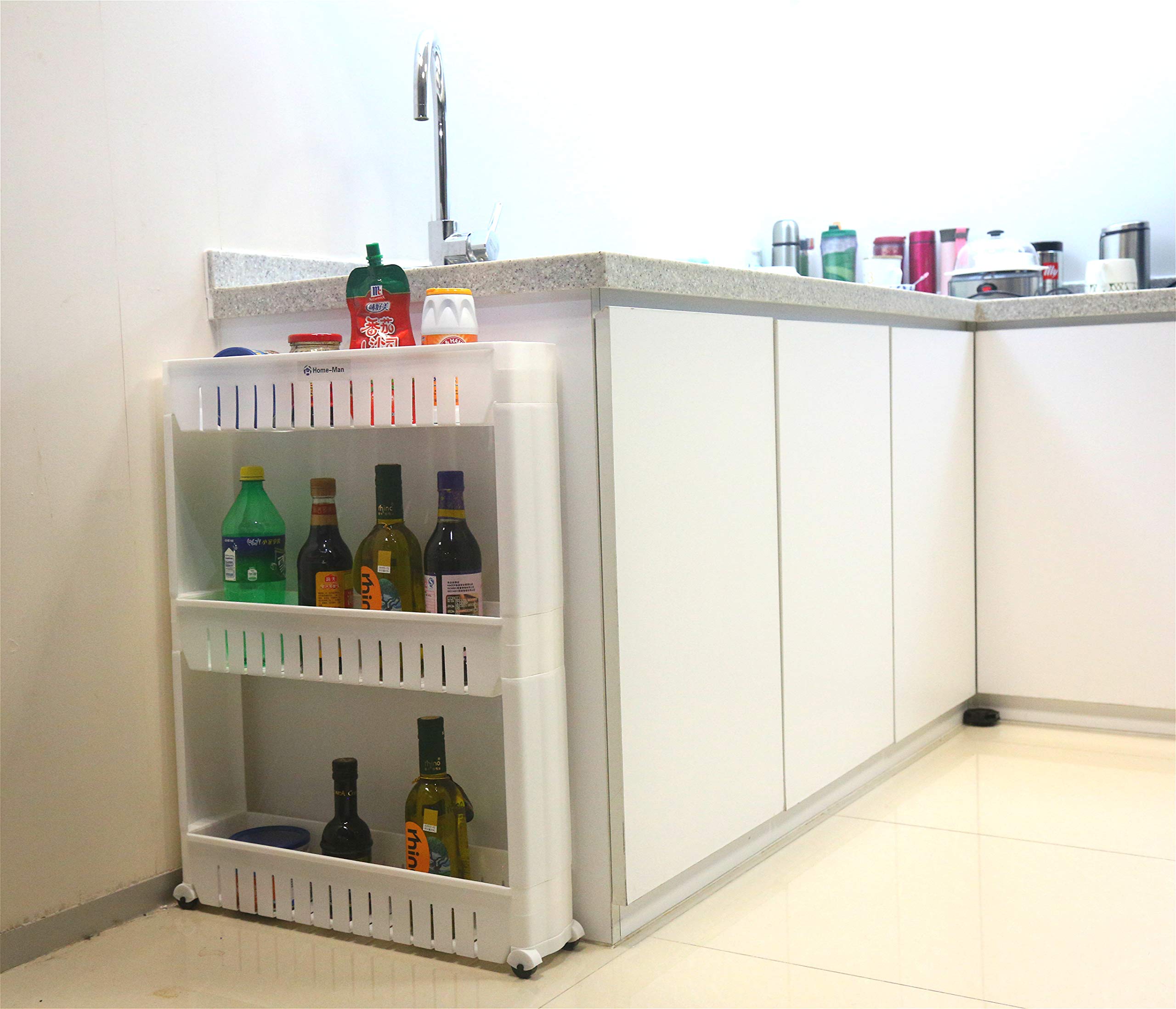 Laundry Room Organizer with 3 Large Storage Baskets | Slim Slide-Out Pantry Storage Rack for Narrow Spaces | Mobile Shelving Unit for Bathroom, Kitchen & Closet Organization