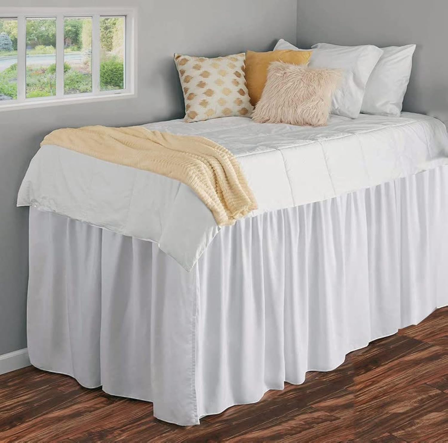 Twin XL Bed Skirt for College Dorm - 40 Inch Drop Microfiber Ruffled Bedding Skirt - Extra Long Twin XL Dorm Room Bed Skirt (White) - Perfect for Dorm Decor & Enhancing Bed Aesthetics