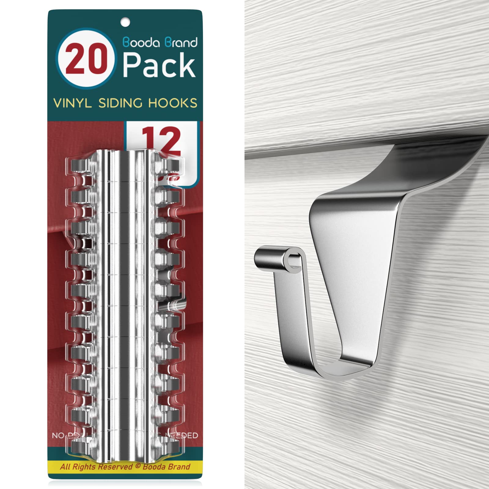 20 Pack Heavy-Duty Stainless Steel Vinyl Siding Hooks - No Drill Low Profile Hangers for Wreaths, Welcome Signs & Outdoor Decor - Weatherproof Siding Clips for Holiday Lights & Seasonal Decorations (Perfect for Christmas, Halloween & Year-Round Home Decor)
