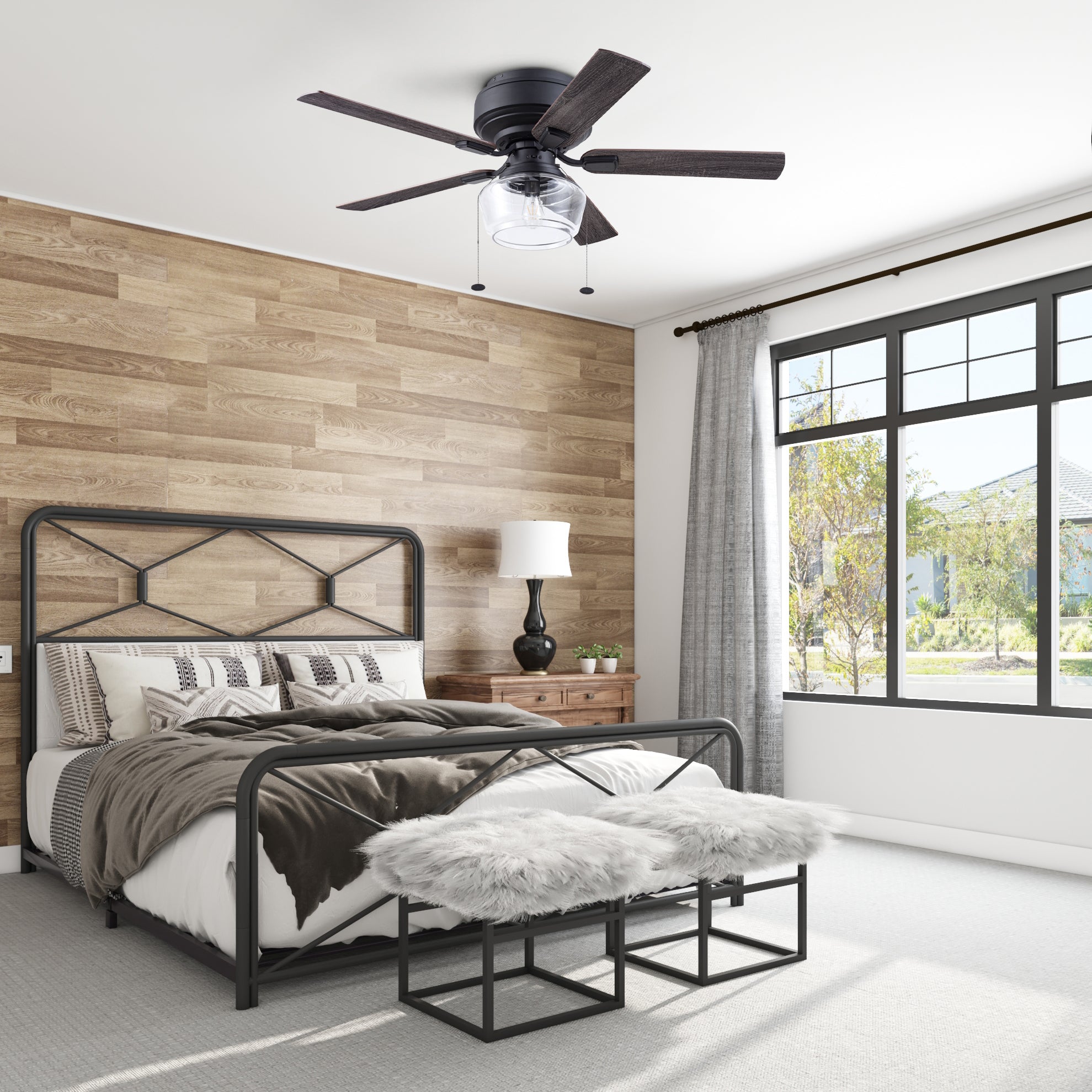 52 Inch MaCenna Ceiling Fan with Pull Chain - Matte Black Finish, Quick Attach™ Installation - Perfect for Living Room, Bedroom & Outdoor Spaces