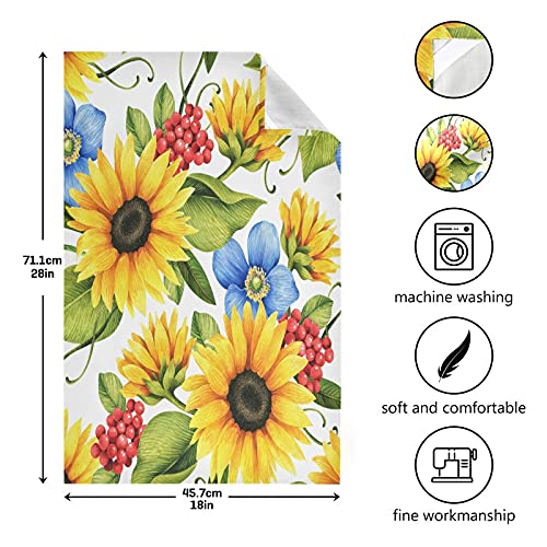Floral Sunflowers & Poppies Kitchen Towels Set of 4 - 18x28 Inch Absorbent Dish Cloths for Drying Dishes, Home Decor & Kitchen Accessories | Perfect for Farmhouse, Rustic & Country Style Kitchens
