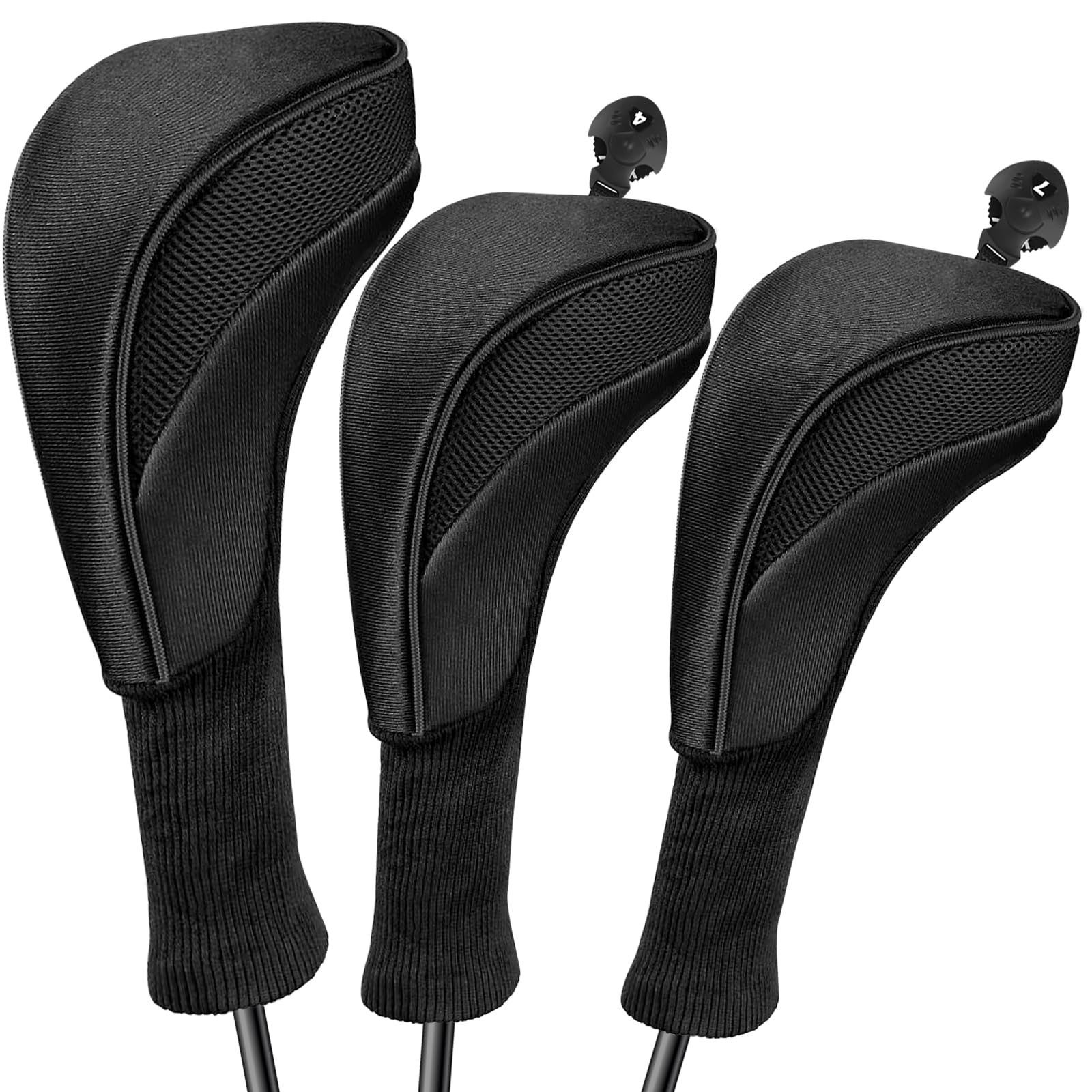 Premium 3-Piece Golf Club Head Covers Set for Fairway Woods, Driver & Hybrids - Long Neck Mesh Design with Interchangeable Number Tags (3,4,5,6,7,X) - Durable Golf Accessories for Men & Women - Perfect for Course Protection & Sports Fan Gifts