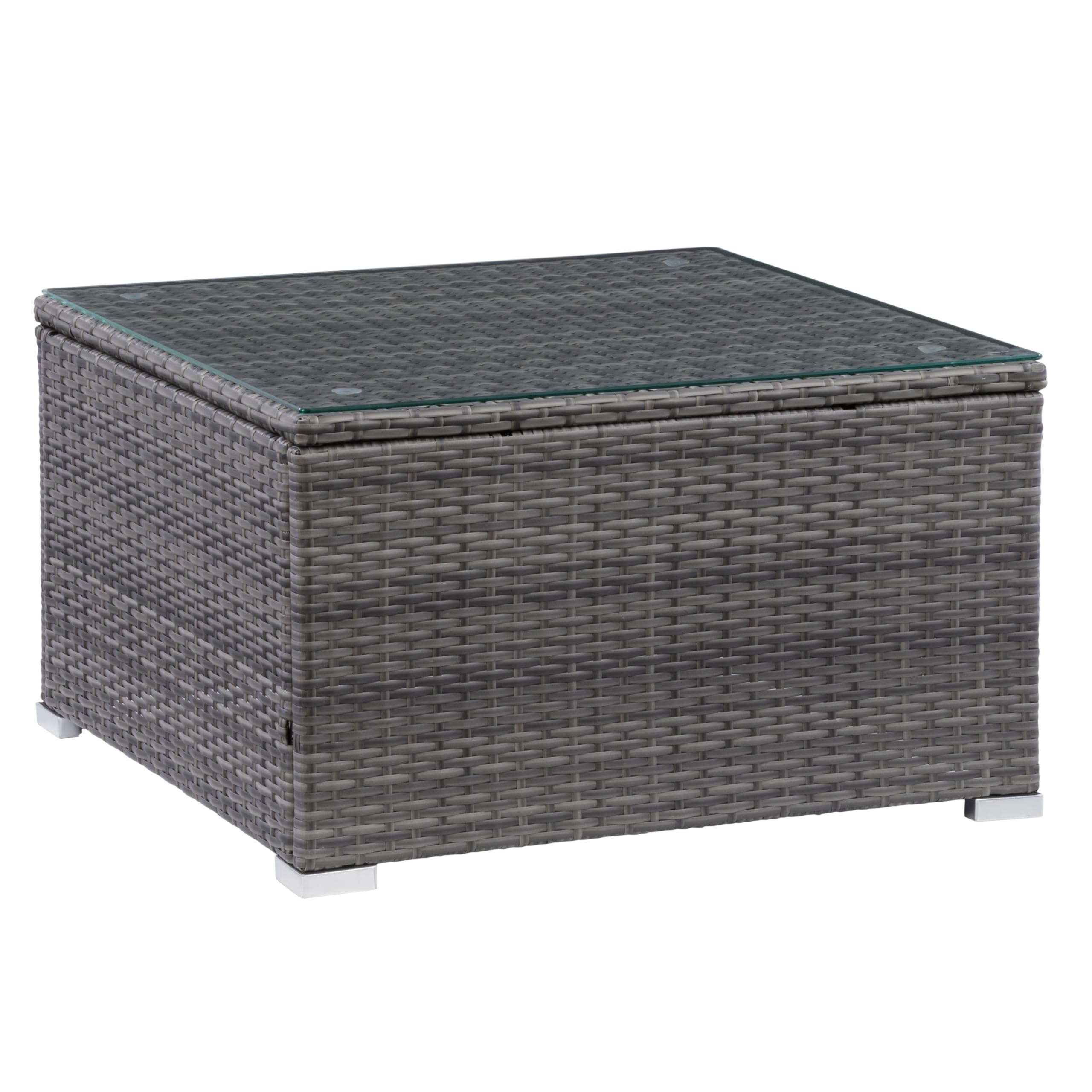 CorLiving Parksville Gray Wicker Rattan Square Outdoor Coffee Table with Tempered Glass Top - Perfect for Patio, Garden, and Poolside Relaxation