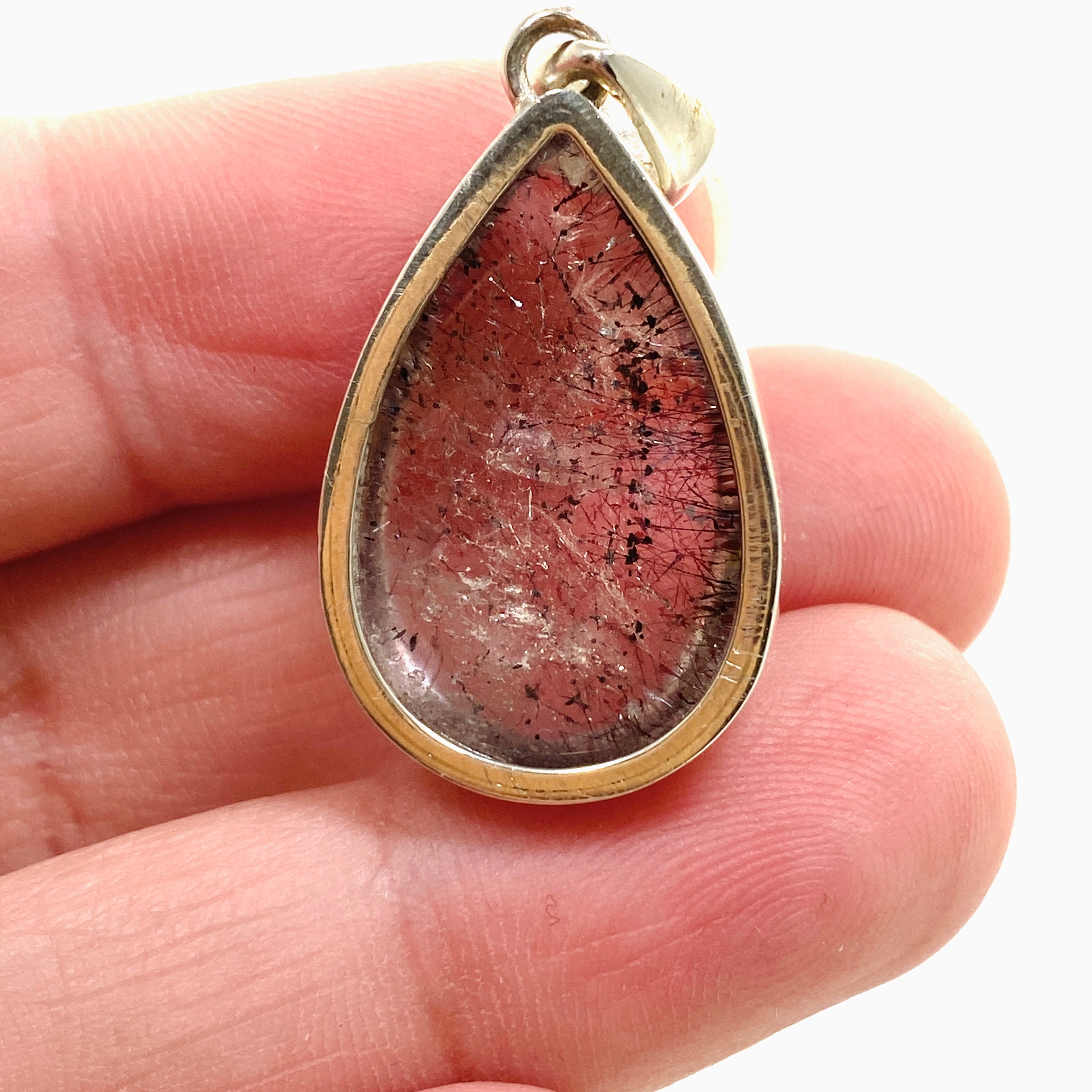 Natural Lepidocrocite in Quartz Teardrop Cabochon Pendant - PPGJ1076 - Healing Crystal Jewelry for Meditation & Energy Work