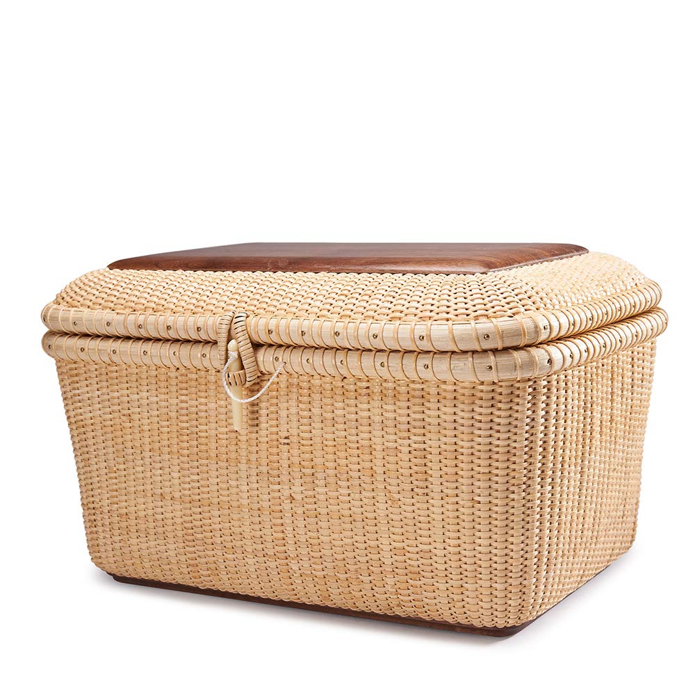 Handwoven Rattan Storage Basket Set with Lid - Rectangular Nantucket Baskets for Shelves & Home Organization | Perfect for Bedroom, Bathroom & Living Room Storage