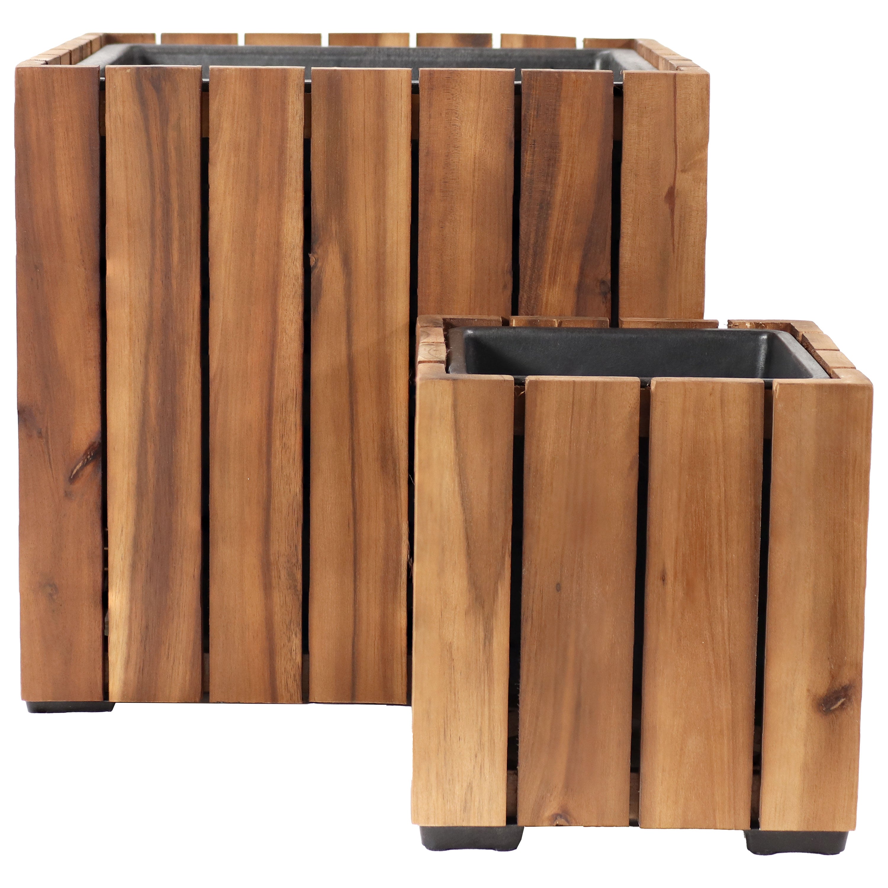Sunnydaze 2-Piece Wooden Planter Box Set with Vertical Planks - Outdoor Garden Decor for Flowers, Herbs & Plants - Perfect for Patio, Balcony & Backyard Gardening