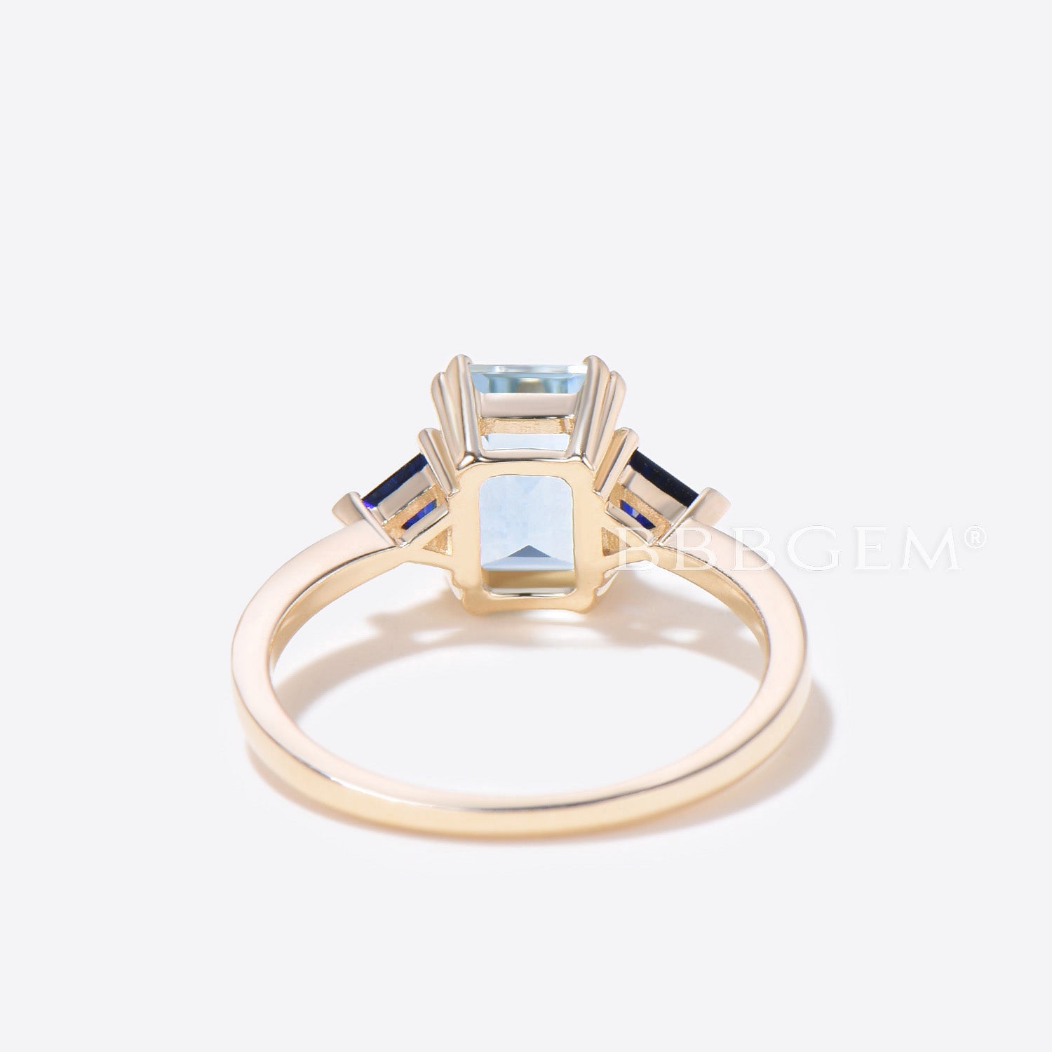 14K Gold Emerald Cut Natural Aquamarine Engagement Ring - 3 Stone Wedding Band for Women, Perfect for Proposals, Anniversaries & Bridal Jewelry Gifts