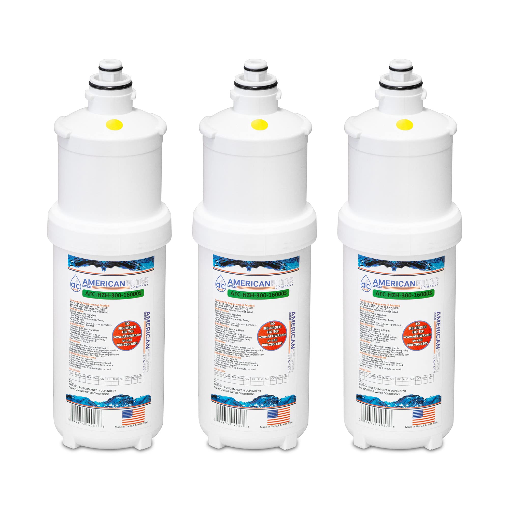 AFC HZH-300-22000SK Water Filter Replacement for Hoshizaki H9655-11 Ice Machine | USA Made | 3-Pack | Compatible with AFC-HZH-16000S | Commercial Kitchen & Restaurant Use