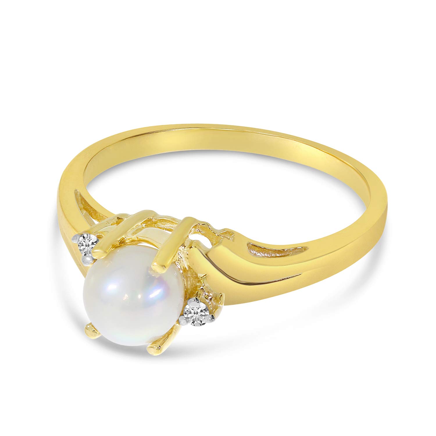 10K Yellow Gold Freshwater Cultured Pearl and Diamond Ring for Women - Elegant Bridal Jewelry, Anniversary Gift, Valentine's Day Present