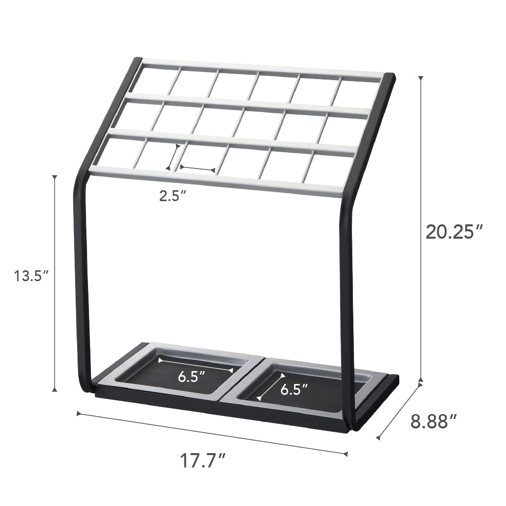 YAMAZAKI Home 18-Slot Metal Umbrella Stand - Silver | Compact Drying Rack for Wet Umbrellas | Perfect for Entryway, Office & Mudroom Organization