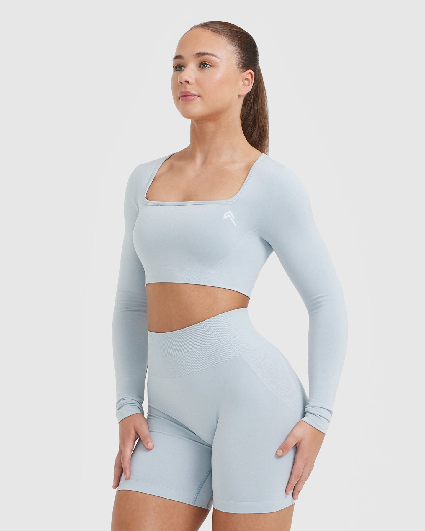 Effortless Square Neck Crop Long Sleeve Top for Women | Ice Blue | Casual Wear, Layering, Street Style Fashion