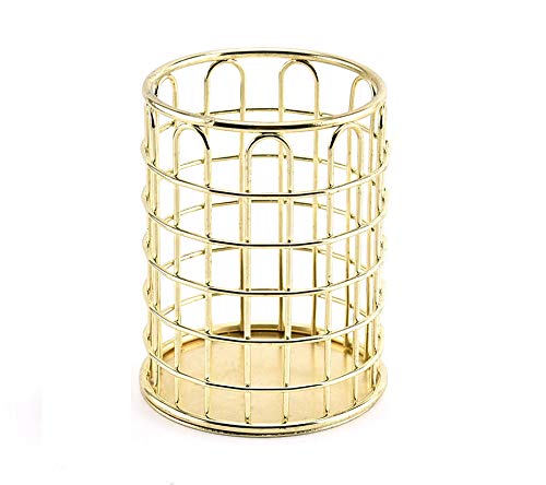 Metal Wire Pen Holder - Gold Desk Organizer for Pencils, Pens & Office Supplies - Stylish Storage Container for Home & Office Workspace (1-Pack)