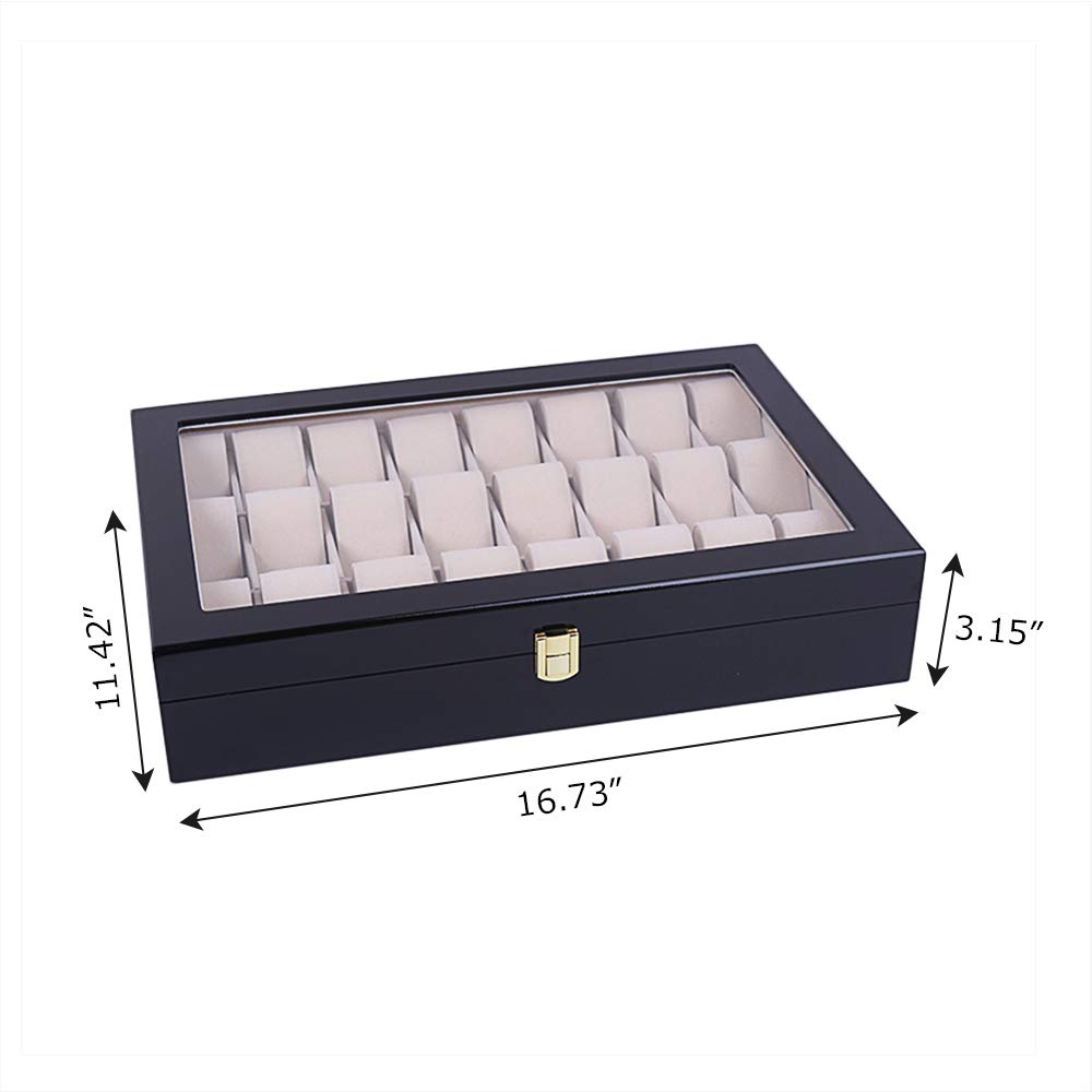 Premium 24-Slot Wooden Watch Display Case with Glass Top - Luxury Jewelry & Watch Storage Organizer for Men & Women (16.7