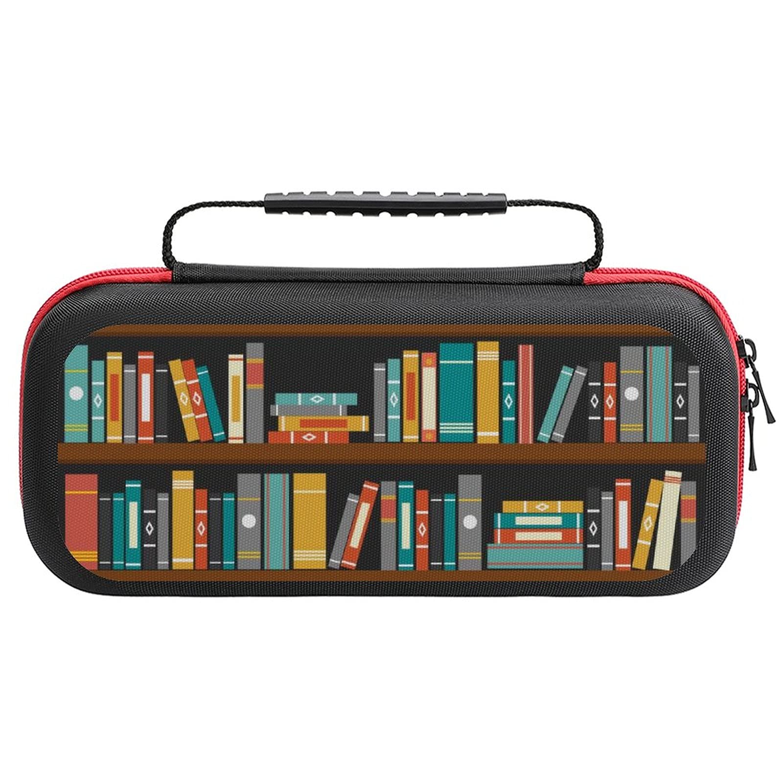 Nintendo Switch Lite Carrying Case with Printed Library Book Shelf Design - Portable Travel Storage Bag for Switch Lite & Accessories | Perfect for Gaming On-The-Go, School, and Travel