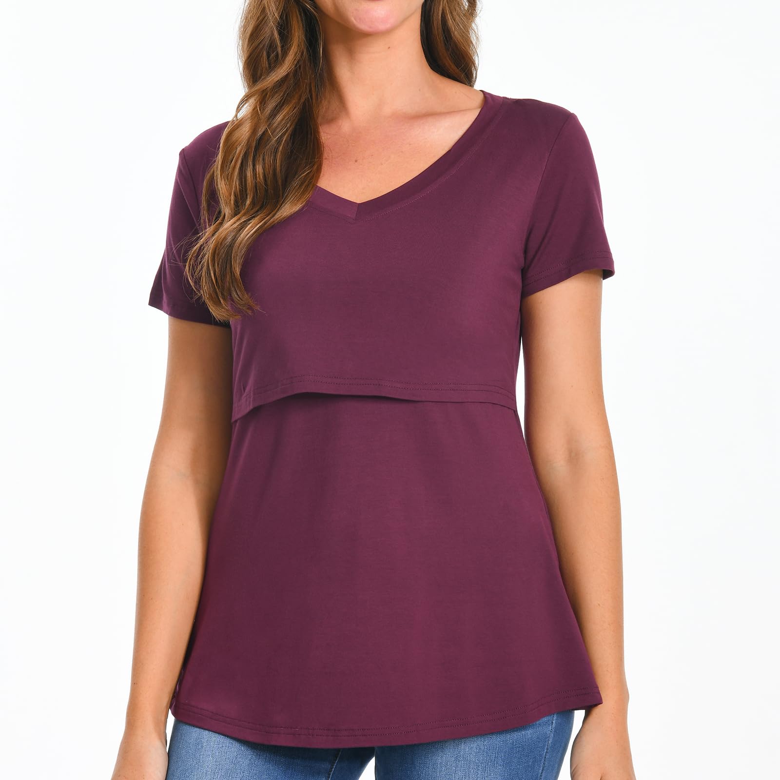 Bearsland Women's 3-Pack V-Neck Nursing Tops - Soft Maternity Breastfeeding Shirts for Comfortable Nursing & Pumping - Perfect for New Moms, Hospital Visits & Everyday Wear
