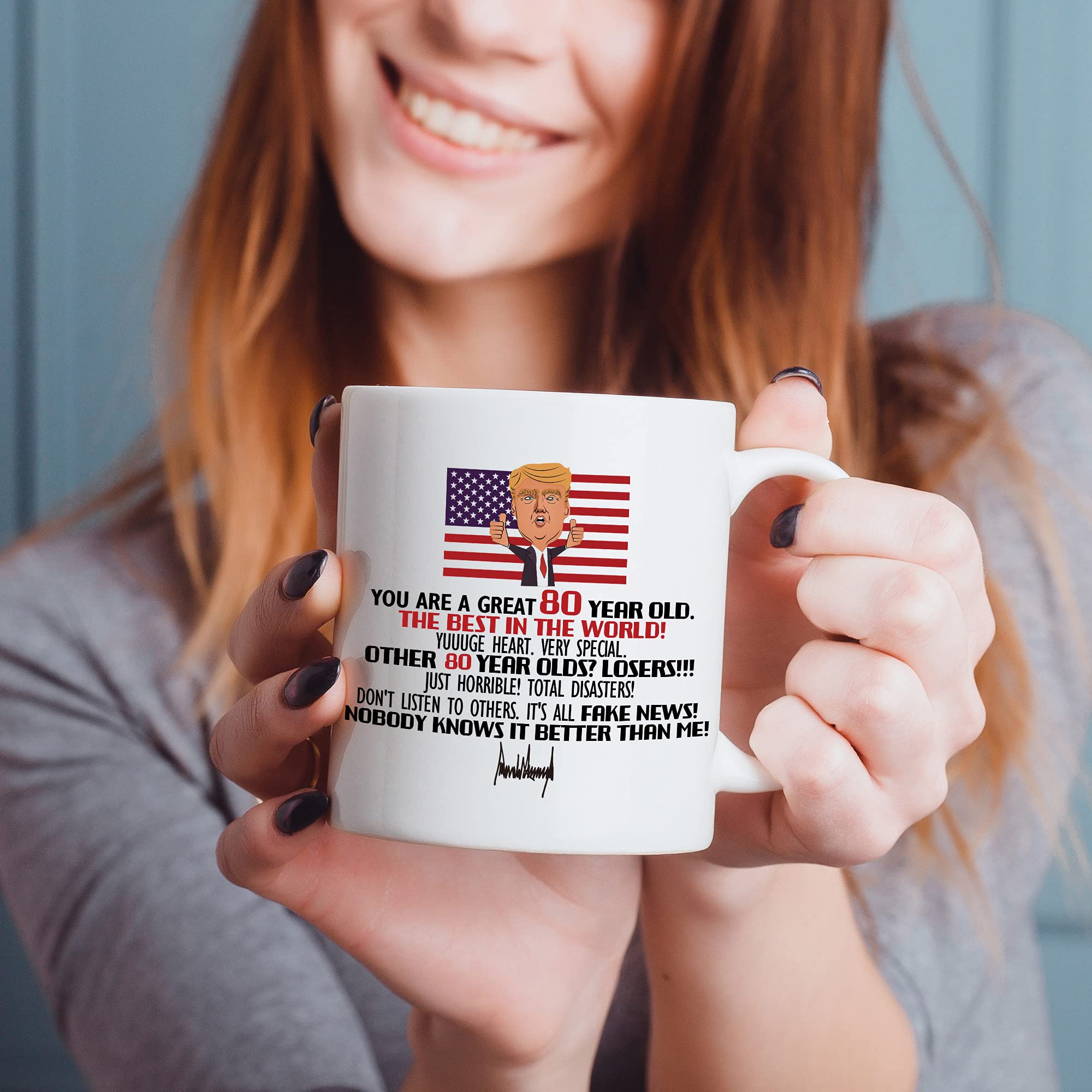 Trump 80th Birthday Gifts - 11 oz Coffee Mug for Women, Men, Grandma, Grandpa, Mom, Dad, Wife, Husband, Brother, Sister, Friends & Coworkers - Perfect for Birthday Celebrations, Office Gifts & Political Enthusiasts