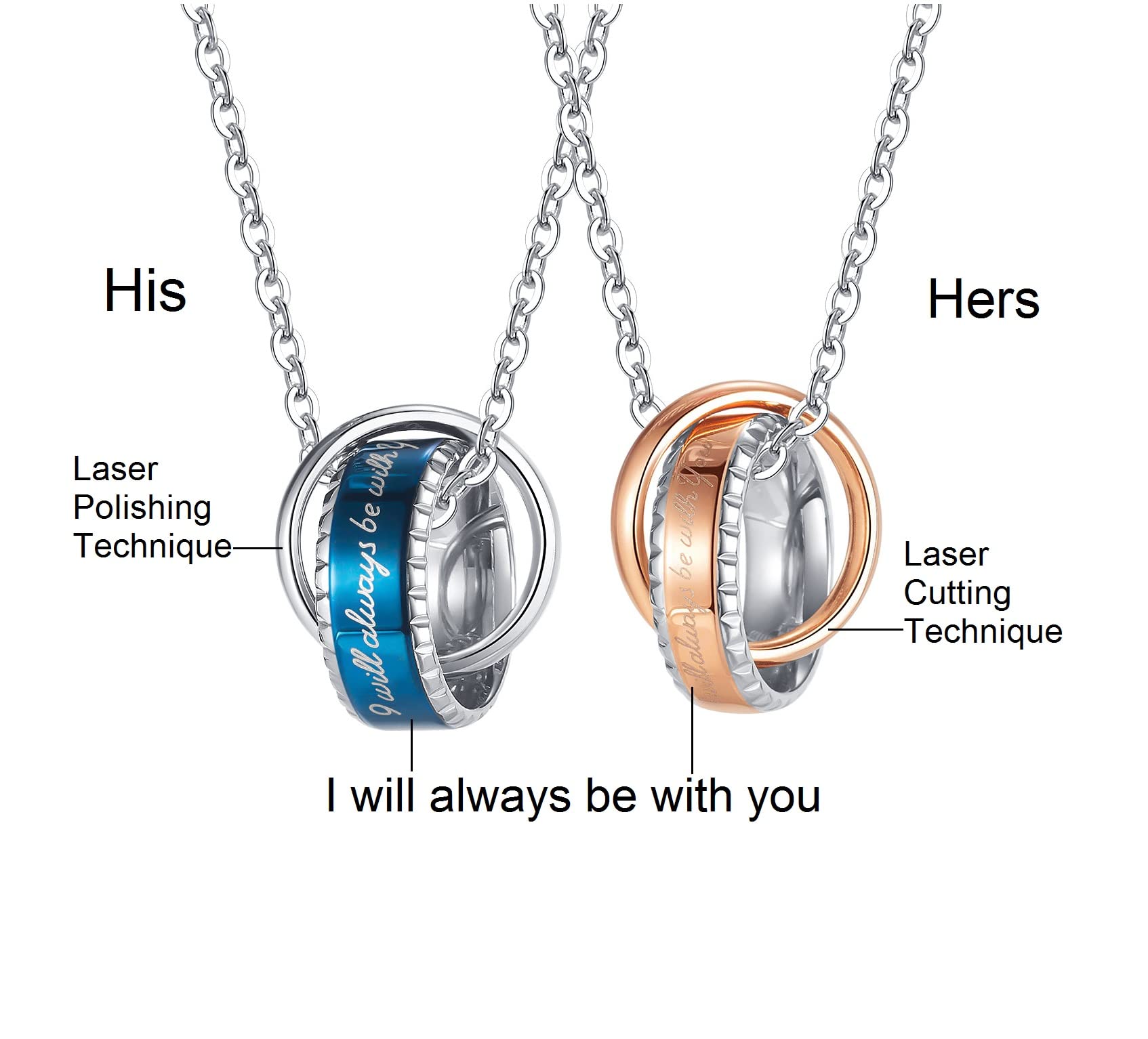 His & Hers Matching Couple Pendant Necklace Set - 'I Will Be With You' Korean Love Style with Lucky Bean Charm | Romantic Gift for Anniversaries, Valentine's Day & Couples Jewelry