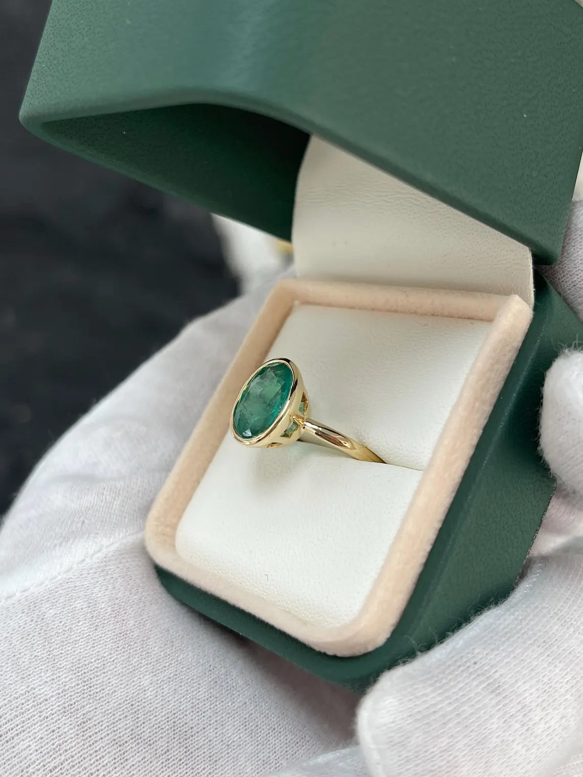3.21ct Dark Green Oval Emerald Solitaire Ring - Elegant Statement Jewelry for Engagement, Wedding & Special Occasions