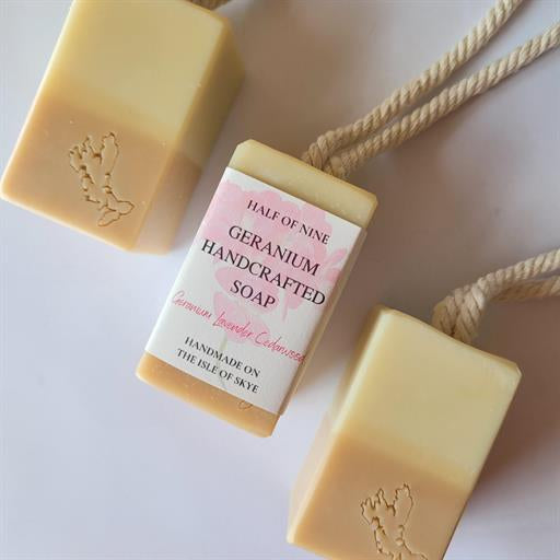 Geranium Scented Soap on a Rope - Natural Handmade Soap for Bath & Shower - Perfect for Gym, Travel & Home Use